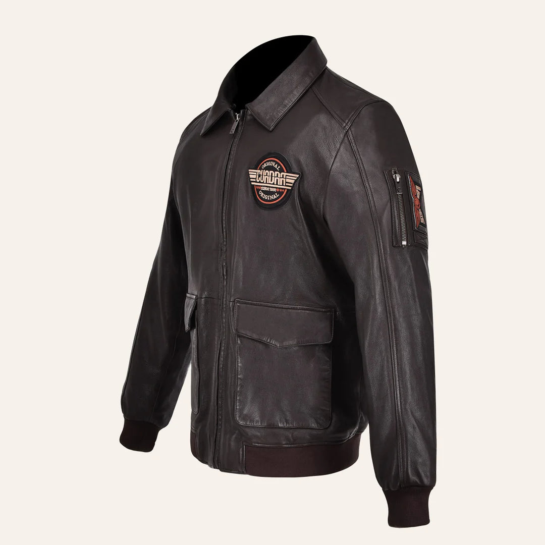 HCHI009 Men's Aviator Leather Jacket - Brown Casual Fashion Dress Jacket for Everyday Wear & Outdoor Adventures
