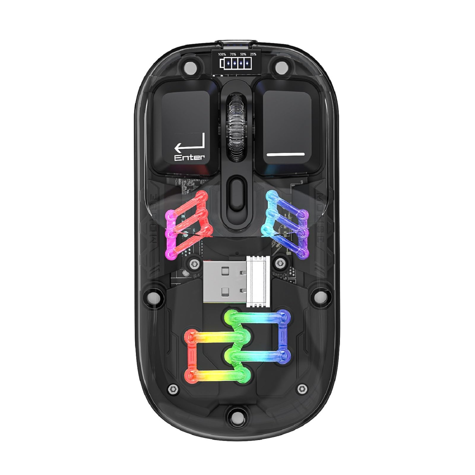 Wireless Bluetooth Mouse - Transparent BT & 2.4G Dual-Mode Gaming Mouse with Magnetic Cover, Rechargeable RGB Backlit for PC, Laptop, Mac - Perfect for Esports, Office Work & Travel (Black)