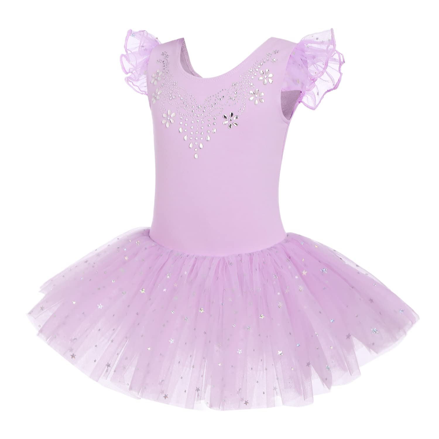 Girls Ballet Leotard with Shiny Sequin Tutu Skirt & Ruffle Sleeves - Ballerina Dance Dress for Recitals, Performances & Dance Classes