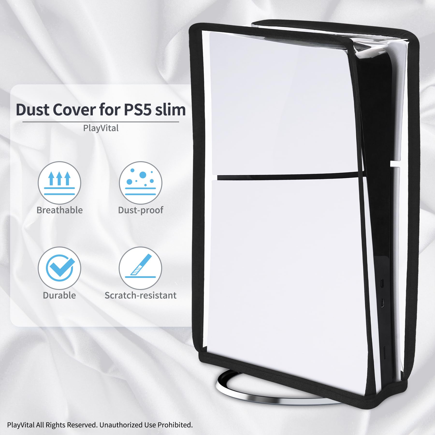PlayVital PS5 Slim Digital Edition Vertical Dust Cover - Clear Transparent Dustproof & Waterproof Protector Sleeve for New Smaller Design Console - Perfect for Gaming Setup & Display Protection