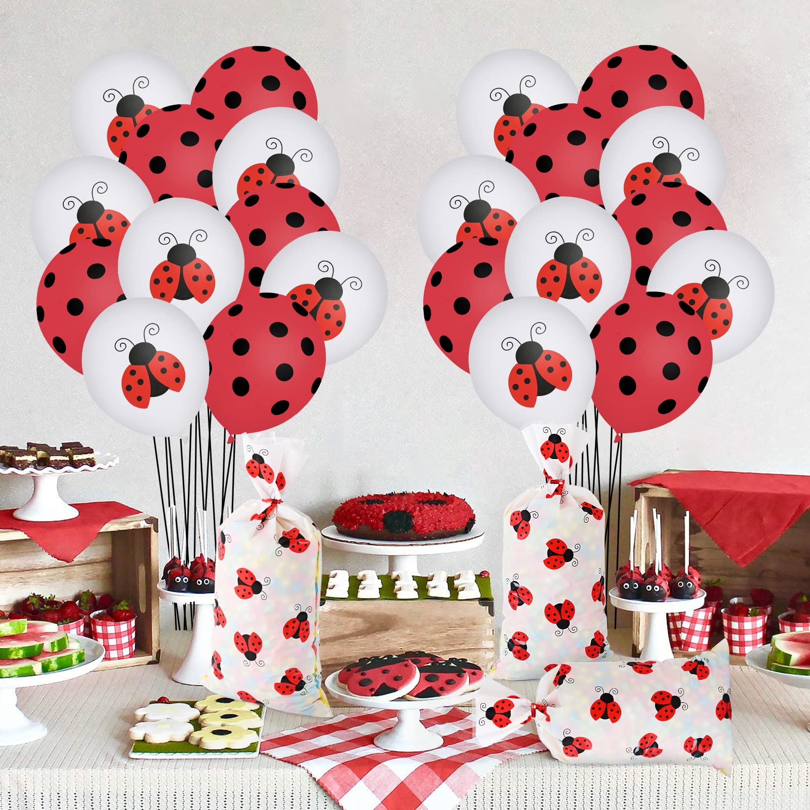 100 Pcs Ladybug Treat Bags - Red Cellophane Candy Bags with Twist Ties for Birthday Party Favors, Baby Shower, Garden Theme Decorations & Kids Party Supplies - Perfect for Ladybug-Themed Celebrations and Classroom Treats