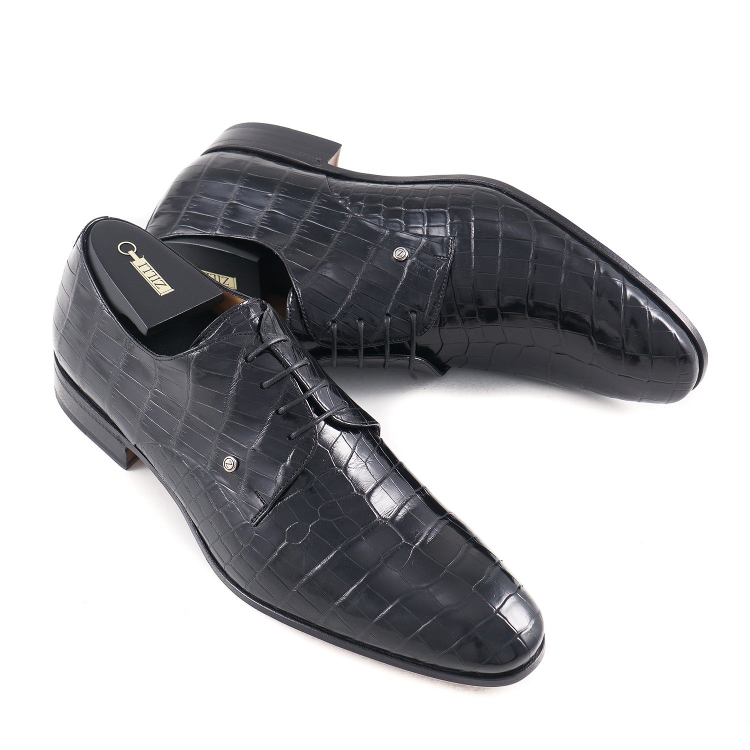 Zilli Black Full Crocodile Derby Shoes for Men - Premium Genuine Leather Dress Shoes for Business & Formal Occasions - Comfortable Luxury Footwear for Weddings, Office & Special Events