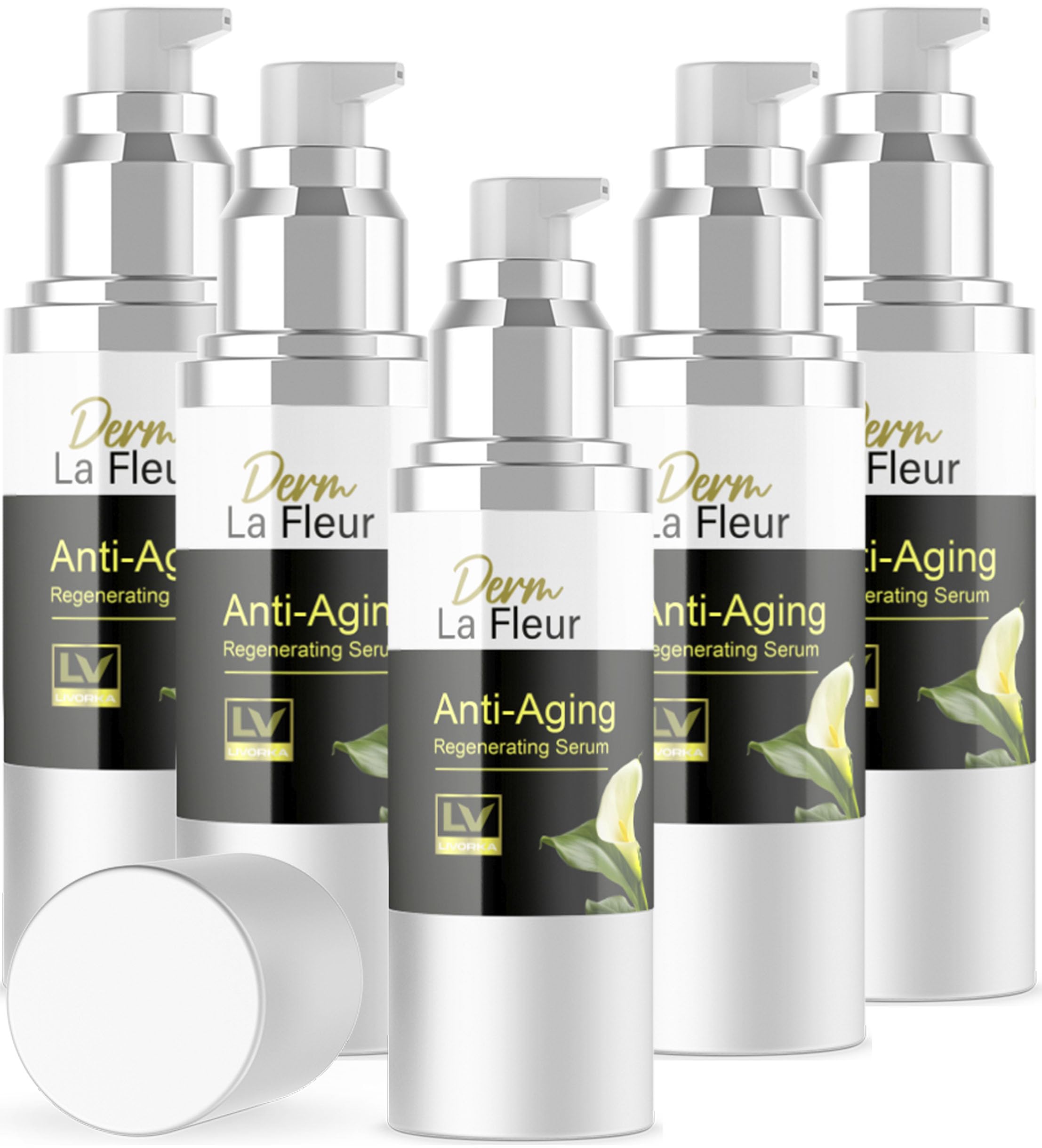 5 Pack Derm La Fleur Anti-Aging Serum Set - Plus, Luxe & Moisturizing Skin Conditioner (5 Bottles for 5 Month Supply) | Reduce Wrinkles & Hydrate Skin | Perfect for Night Routine & Daily Skincare Regimen