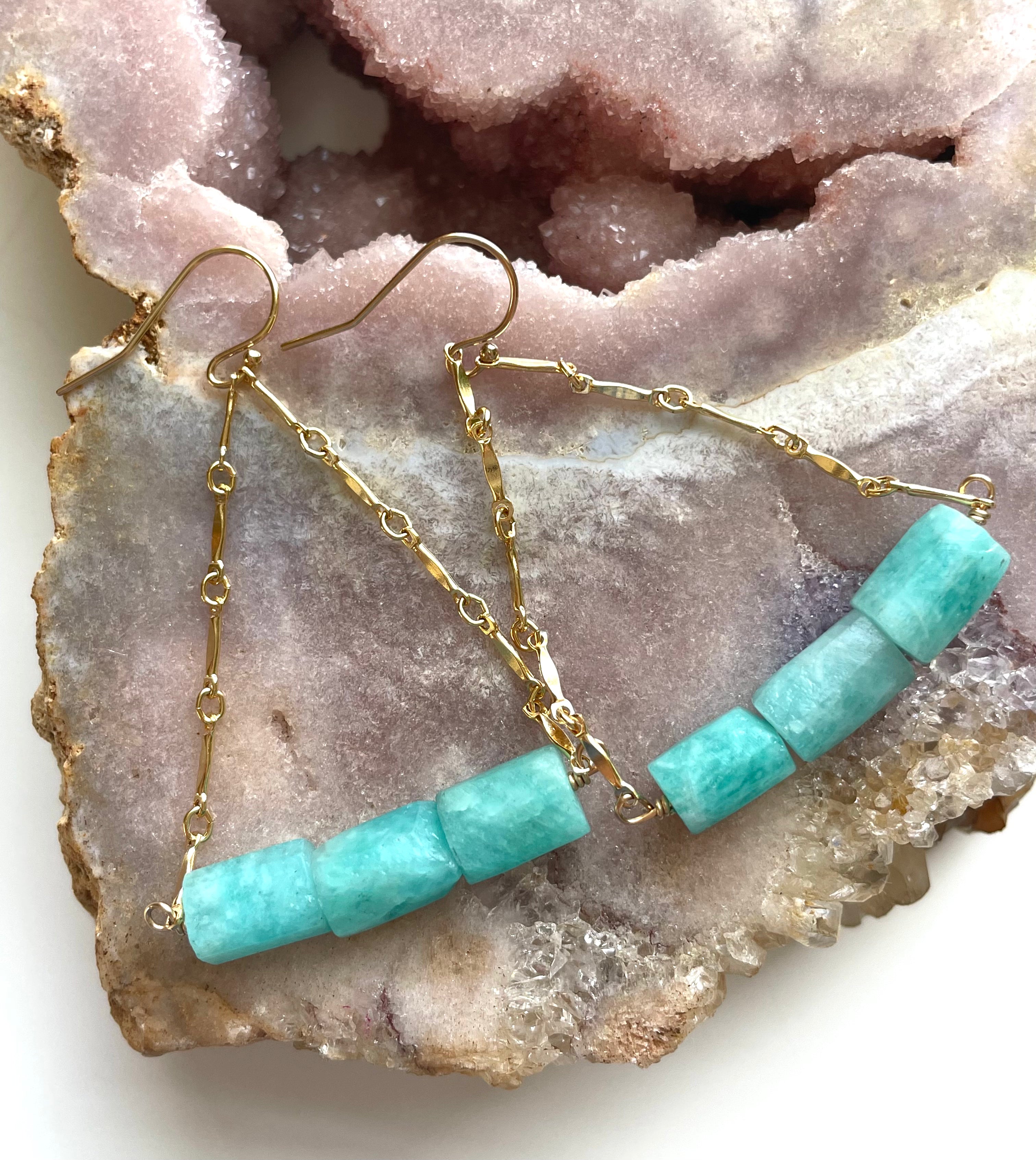 Amazonite Crystal Earrings for Women - Healing Stone Dangle Earrings for Positive Energy & Stress Relief - Perfect for Meditation, Yoga, and Spiritual Healing