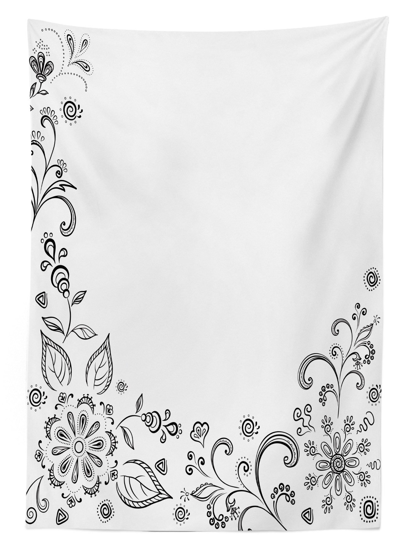 Ambesonne Black and White Floral Tablecloth - Monochrome Botanical Leaves Design, Washable Picnic Table Cover 58x120 Inches - Perfect for Outdoor Dining, Garden Parties, and Picnics
