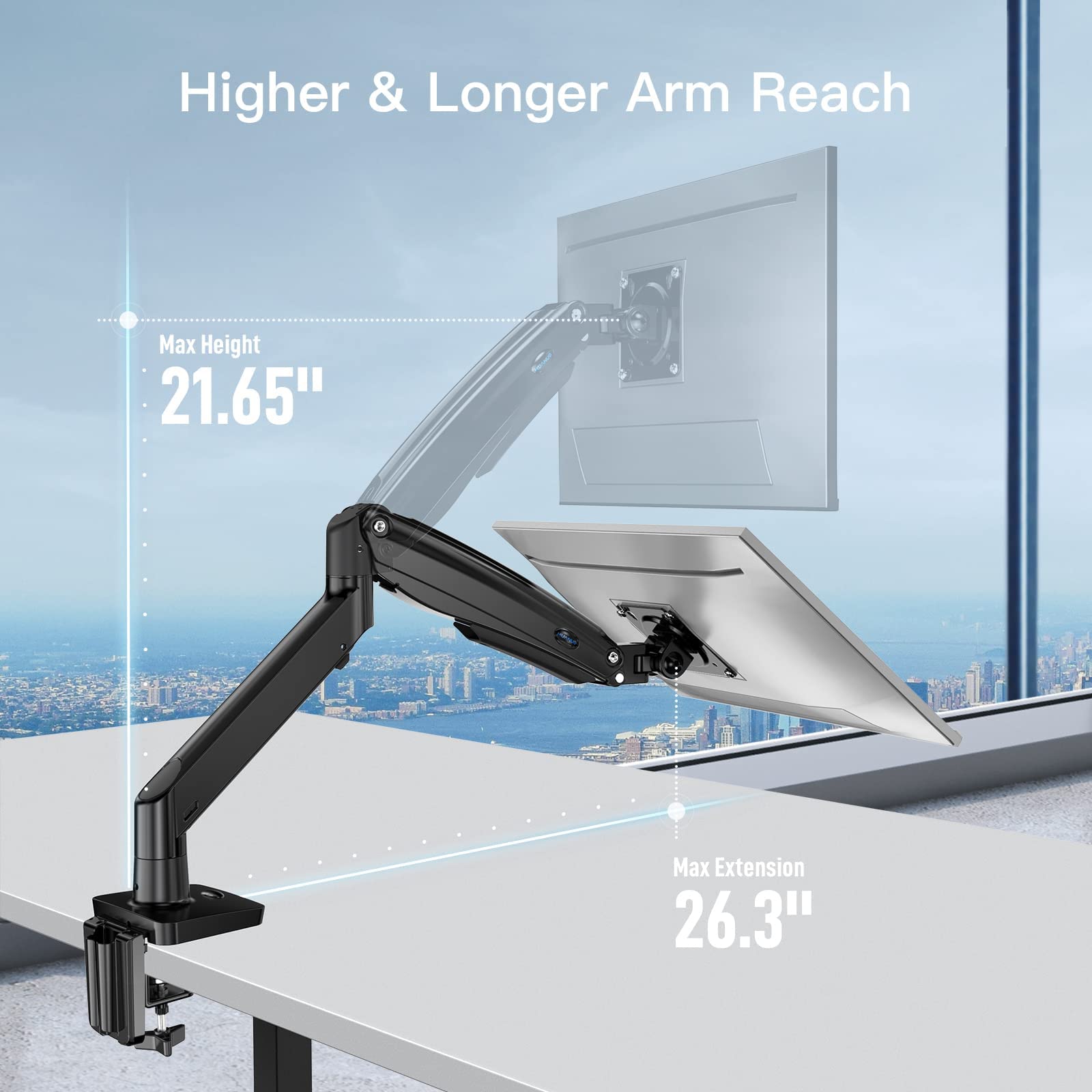 HUANUO Dual Monitor Stand for 13-32 Inch Screens with Heavy-Duty Base & Single Monitor Arm for 22-35 Inch Ultrawide - Perfect for Home Office, Gaming Setup, and Workspace Organization
