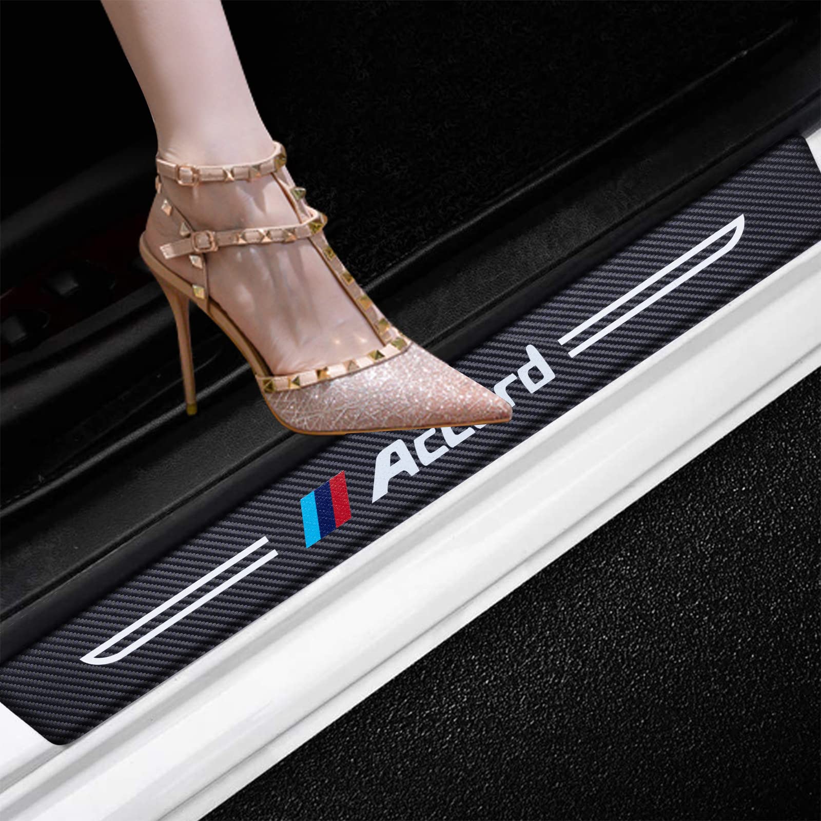 4PC Carbon Fiber Car Door Sill Protector - Scratch Resistant Threshold Pedal Sticker & Door Edge Guards for Honda Accord - Universal Fit for Men & Women | Perfect for Daily Commute, Road Trips & Vehicle Protection