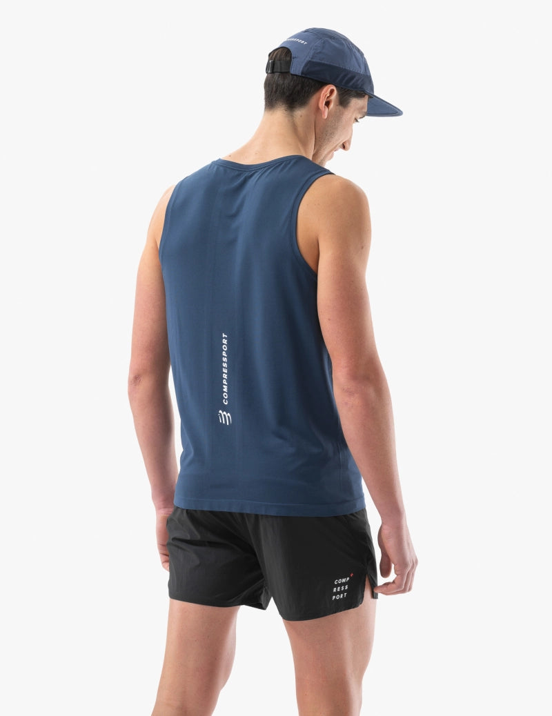 Compressport Men's Running Singlet - Lightweight Breathable Athletic Shirt for Marathon & Workout - Blue Performance Top for Jogging & Gym Training