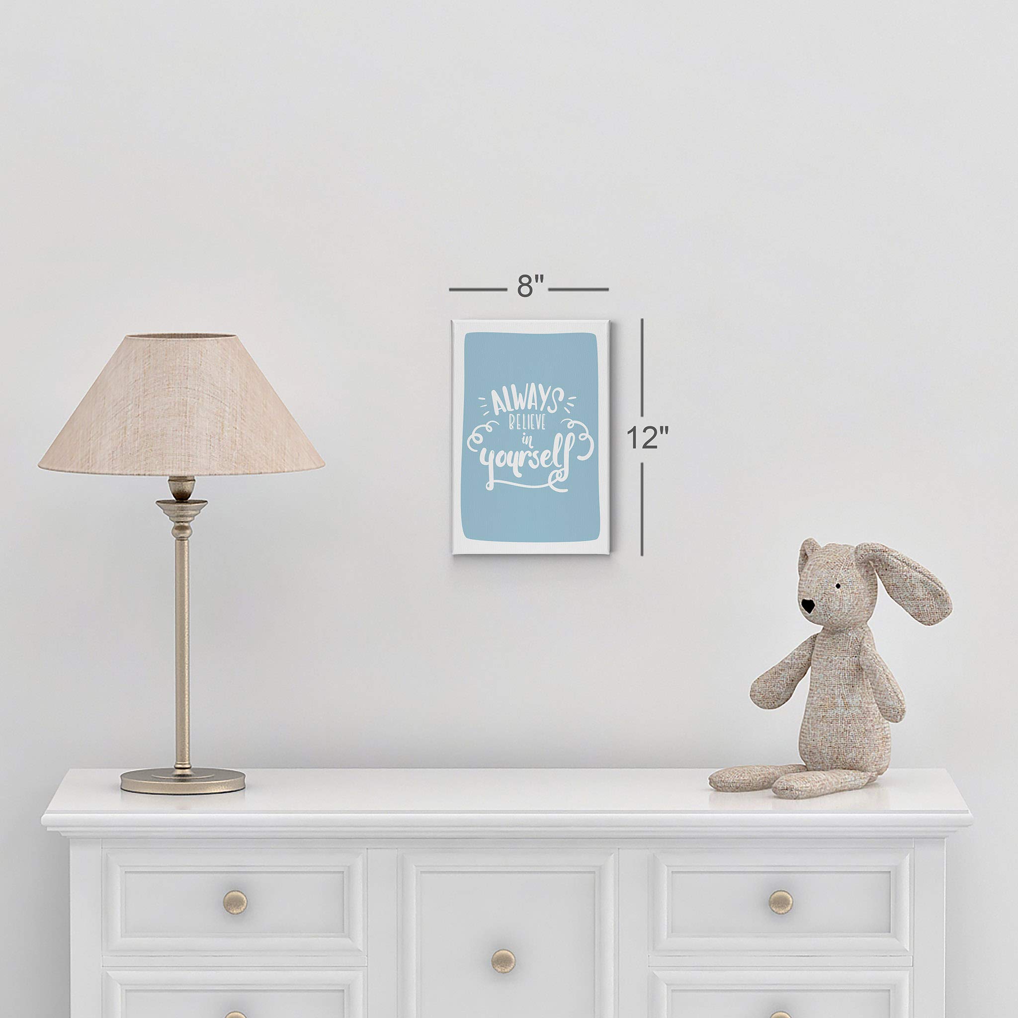 Always Believe in Yourself Inspirational Wall Art - Blue Lettering Canvas Print for Kids Room, Nursery & Baby Room Decor - Ready to Hang 12x8 Inch - Made in USA | Motivational Gift for Children's Bedroom, Playroom & Classroom