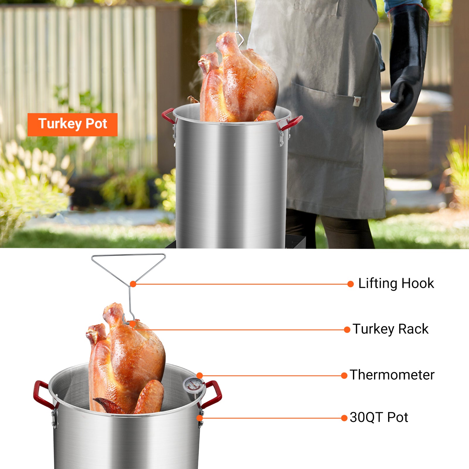 GARVEE 30 QT Turkey Fryer & 10 QT Fish Fryer Kit - 50,000 BTU Propane Stove, Aluminum Outdoor Deep Fryer with Baskets, Thermometer & Turkey Rack - Perfect for Thanksgiving, Seafood Boiling & Outdoor Cooking