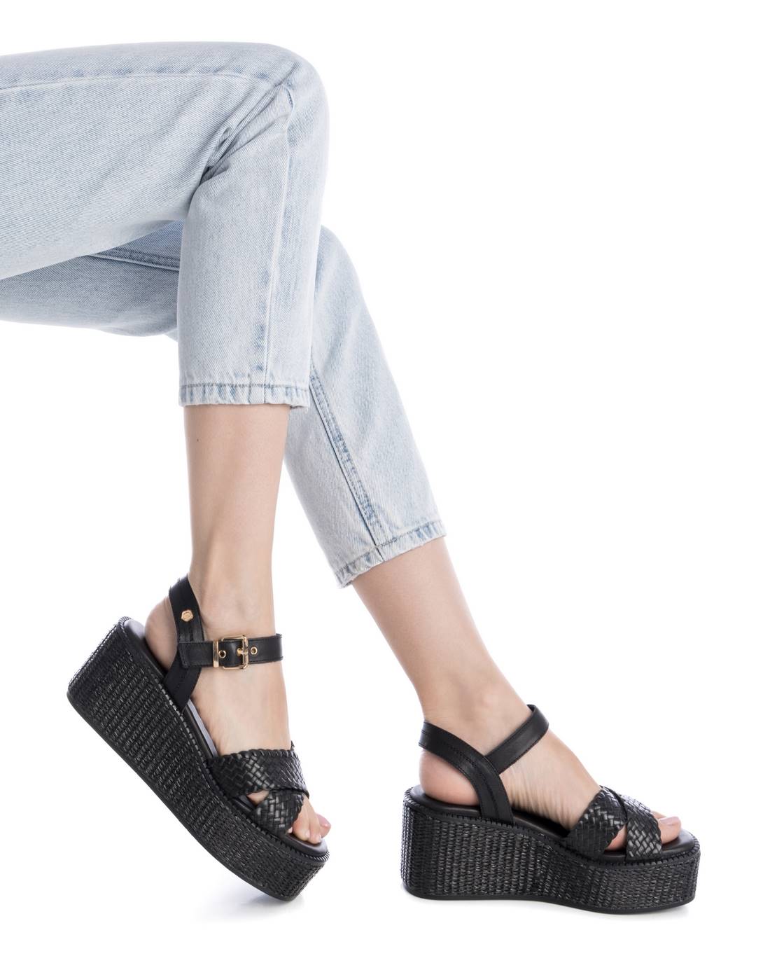 CARMELA Women's Black Leather Wedge Sandals - Comfortable High Heel Open Toe Shoes for Summer, Beach, Party & Casual Wear
