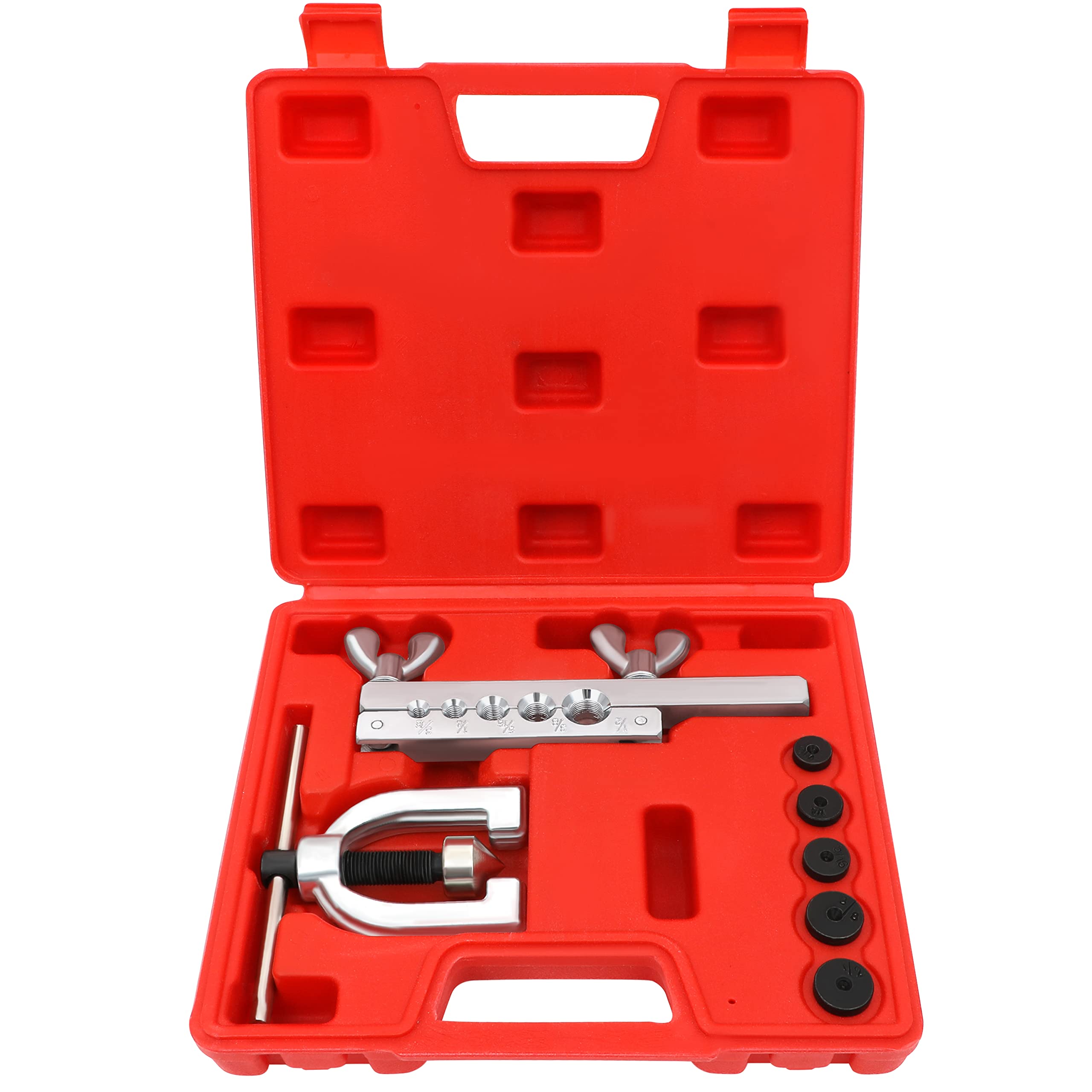 Professional Brake Line Flaring Tool Kit - Double & Single Flare Tool for Brake Lines & Brass Tubing with 45° Adapters | Perfect for Automotive Repair, DIY Mechanics & Hydraulic Systems
