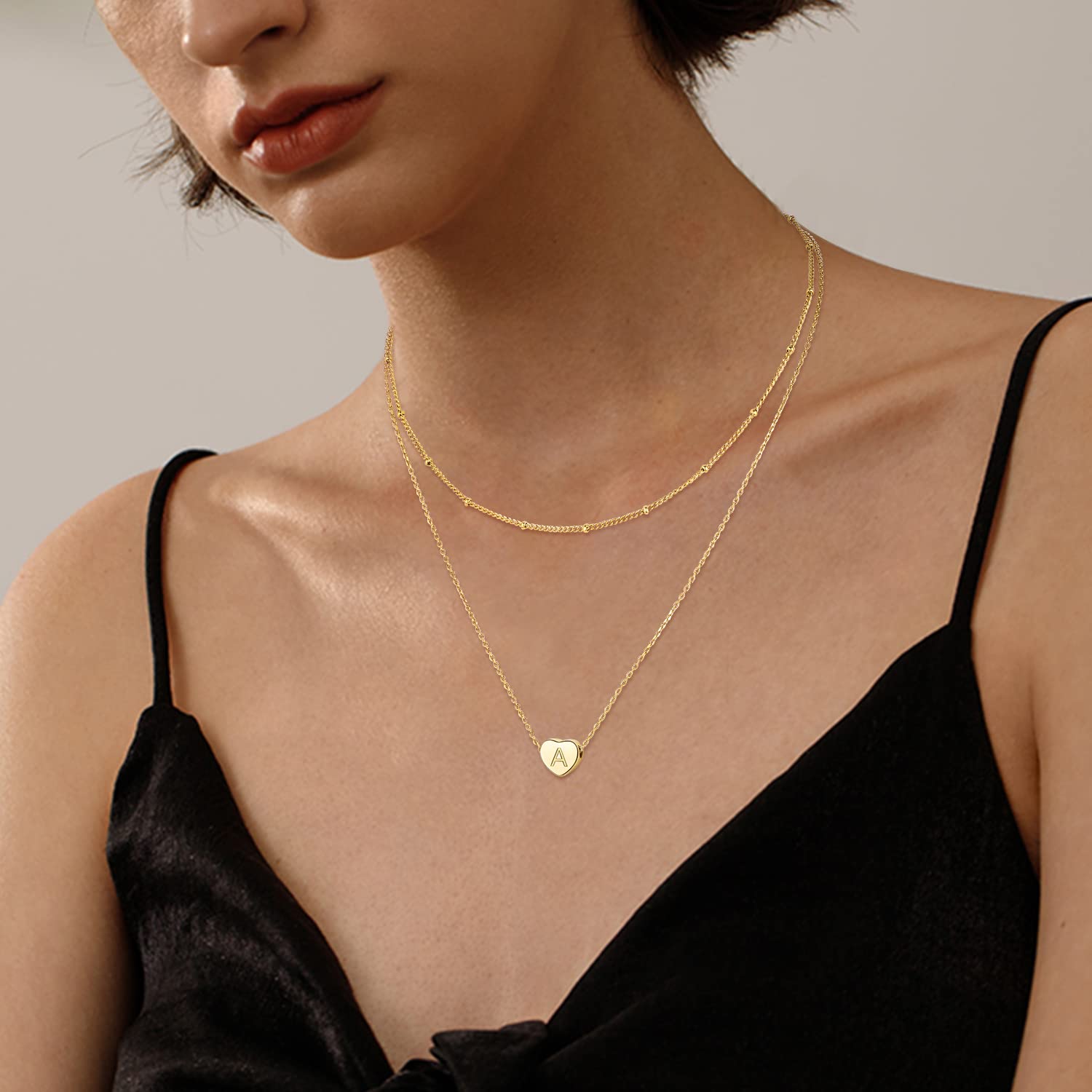 Momlovu 14K Gold Layered Initial Heart Necklace for Women - Personalized Letter Jewelry Gift for Mother's Day, Valentine's Day, Birthday & Christmas | Perfect for Everyday Wear, Date Nights & Special Occasions