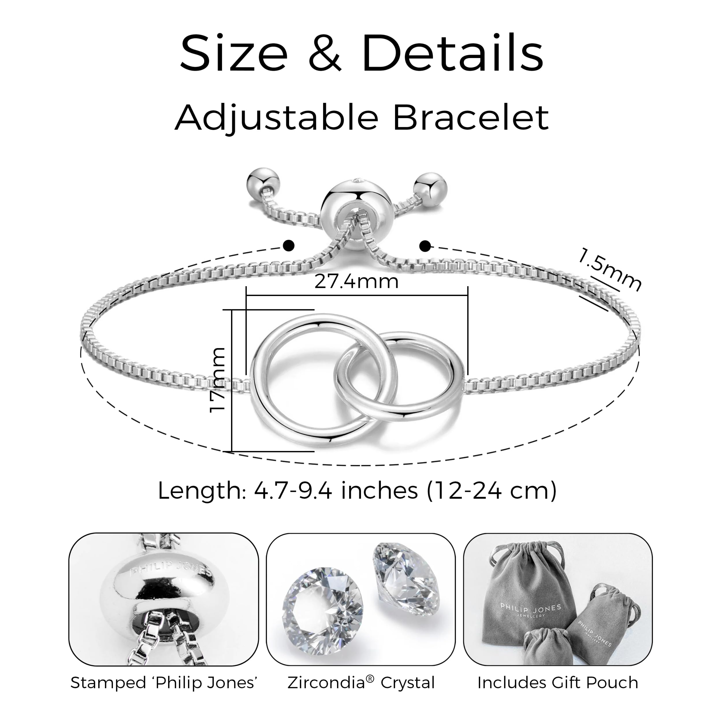 Philip Jones Silver Plated Zirconia Bracelet - Perfect Gift for Friends