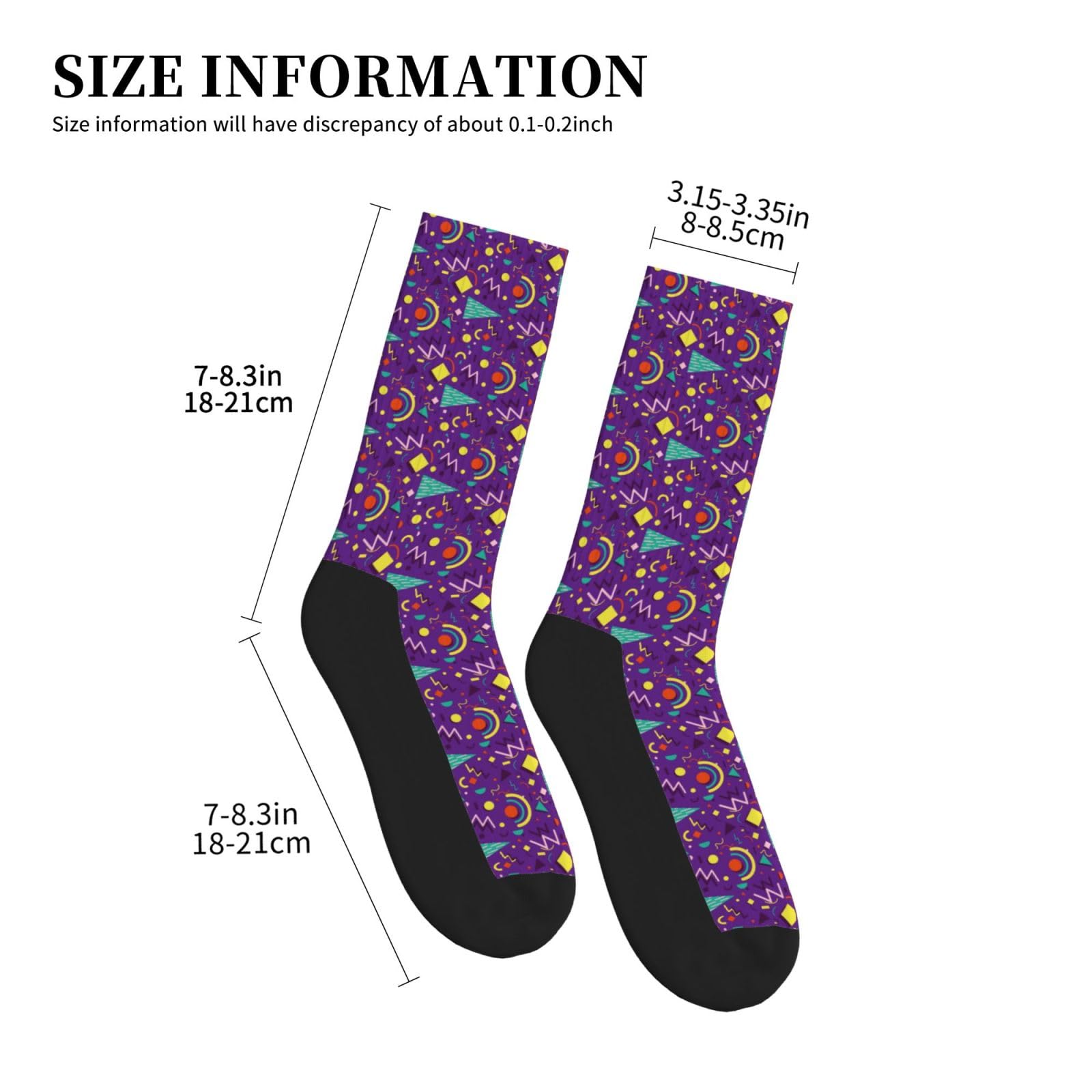 Vintage 80s Retro Style Crew Socks for Men & Women - Funny Novelty Dress Socks with Black Bottom | Perfect for Cosplay, 80s Parties & Unique Gifts