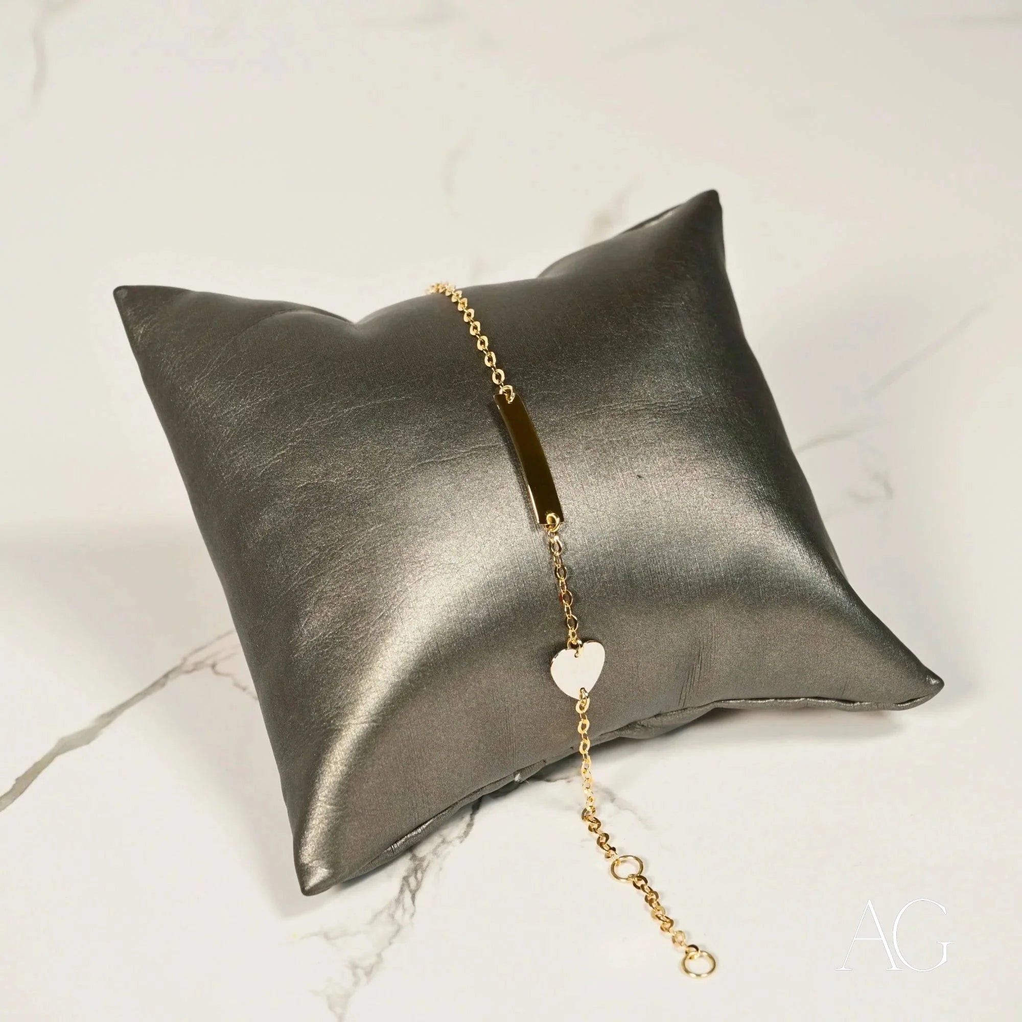 Kids' Yellow Gold ID Bracelet with White Gold Heart Charm - Perfect for School, Travel & Safety Identification