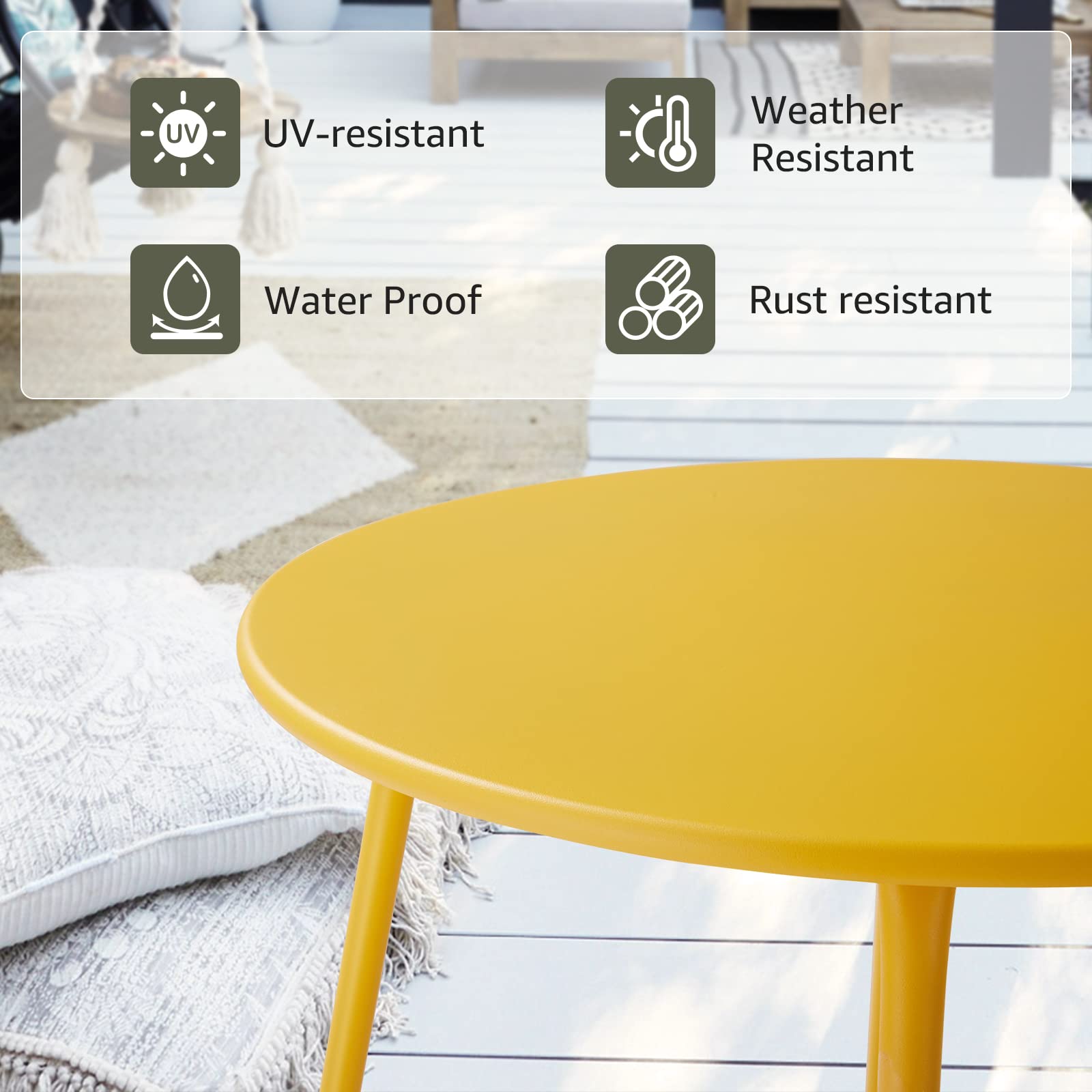 **Waterproof Round Metal Side Table - Small Outdoor & Indoor End Table, Weather Resistant Steel Patio Table for Garden, Balcony, Yard (Yellow) - Perfect for Coffee, Books & Drinks**