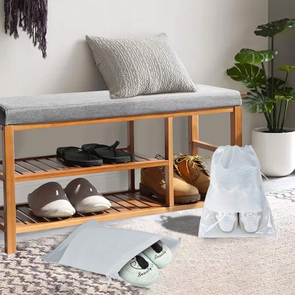 6 Pcs Travel Shoe Bags - Breathable Drawstring Shoe Storage Pouches for Packing & Organization (White) - Perfect for Gym, Vacation & Sports Equipment Storage