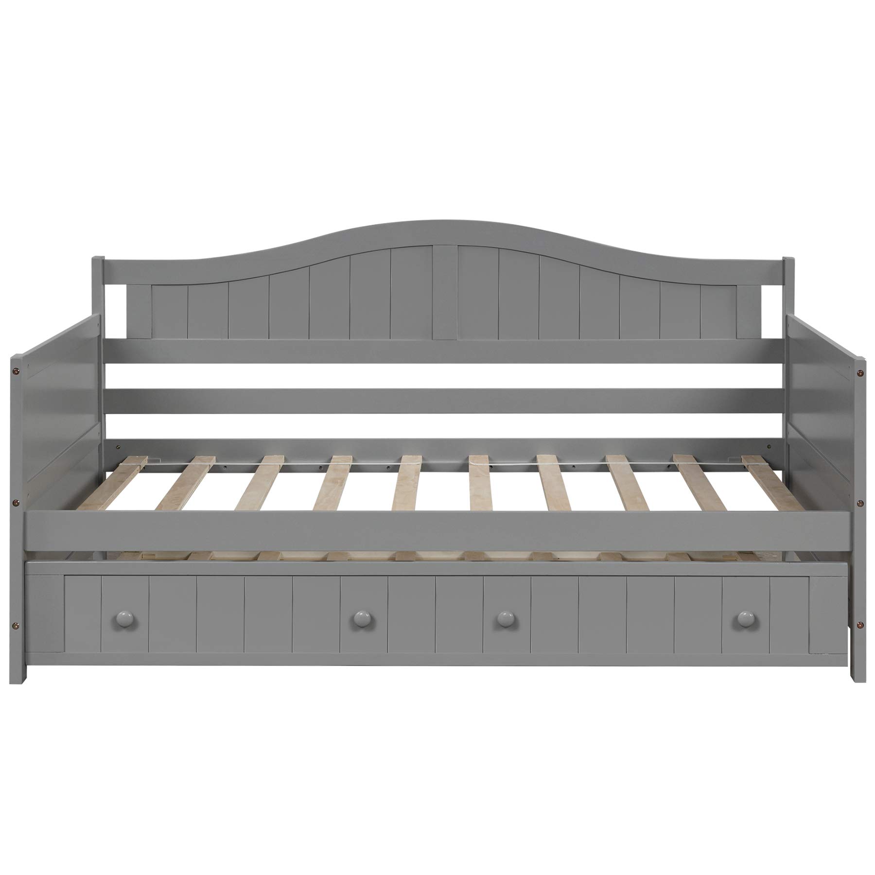 P PURLOVE Twin Daybed with Trundle - Wooden Sofa Bed Frame for Bedroom & Living Room - Space Saving Guest Bed (Gray) - Perfect for Small Spaces, Sleepovers & Multi-Functional Furniture Needs