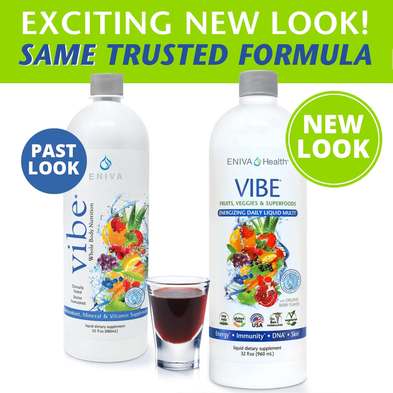 Eniva Health Vibe Liquid Daily Multivitamin - Fruit & Veggie Superfood Supplement with Essential Vitamins & Minerals | Doctor Formulated for Optimal Absorption | 2 Bottle Value Pack (64 oz) | Perfect for Busy Lifestyles, Athletes & Immune Support