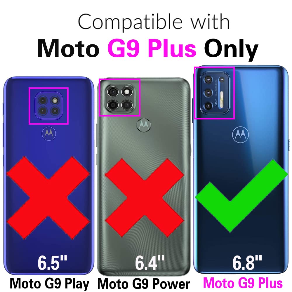 Premium Leather Wallet Case with Tempered Glass Screen Protector for Moto G9 Plus - Flip Cover with Credit Card Holder & Stand Function - Stylish Purple Phone Case for Women - Perfect for Work, Travel & Daily Use