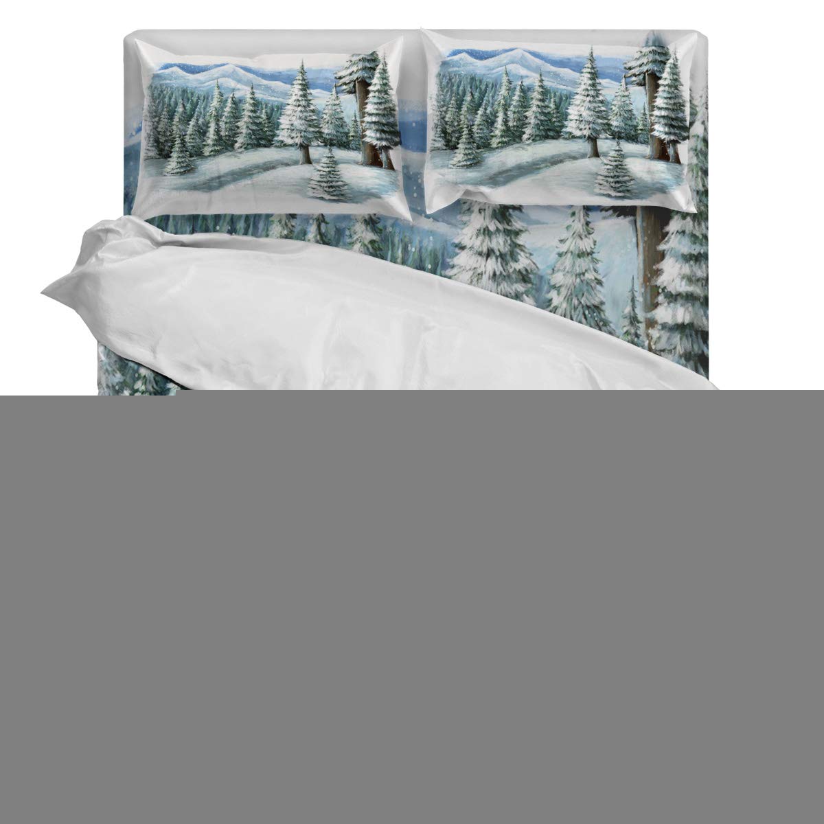 4-Piece Full Size Christmas Tree Forest Duvet Cover Set with Snow Winter Design - Luxury Soft Bedding Set Includes 1 Duvet Cover, 1 Fitted Sheet & 2 Pillowcases - Perfect for Holiday Decor, Cozy Winter Nights & Guest Room Styling
