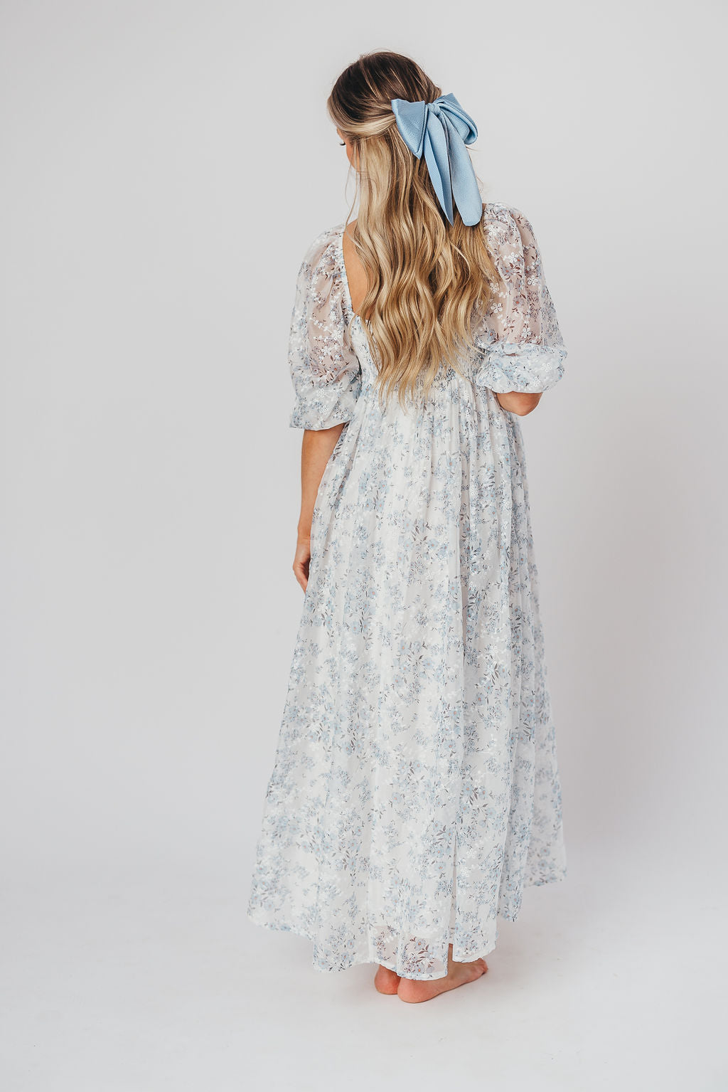 Blue and White Smocked Maxi Dress for Women - Bump Friendly Maternity & Inclusive Sizing (S-3XL) | Perfect for Beach Vacations, Summer Weddings & Casual Outings