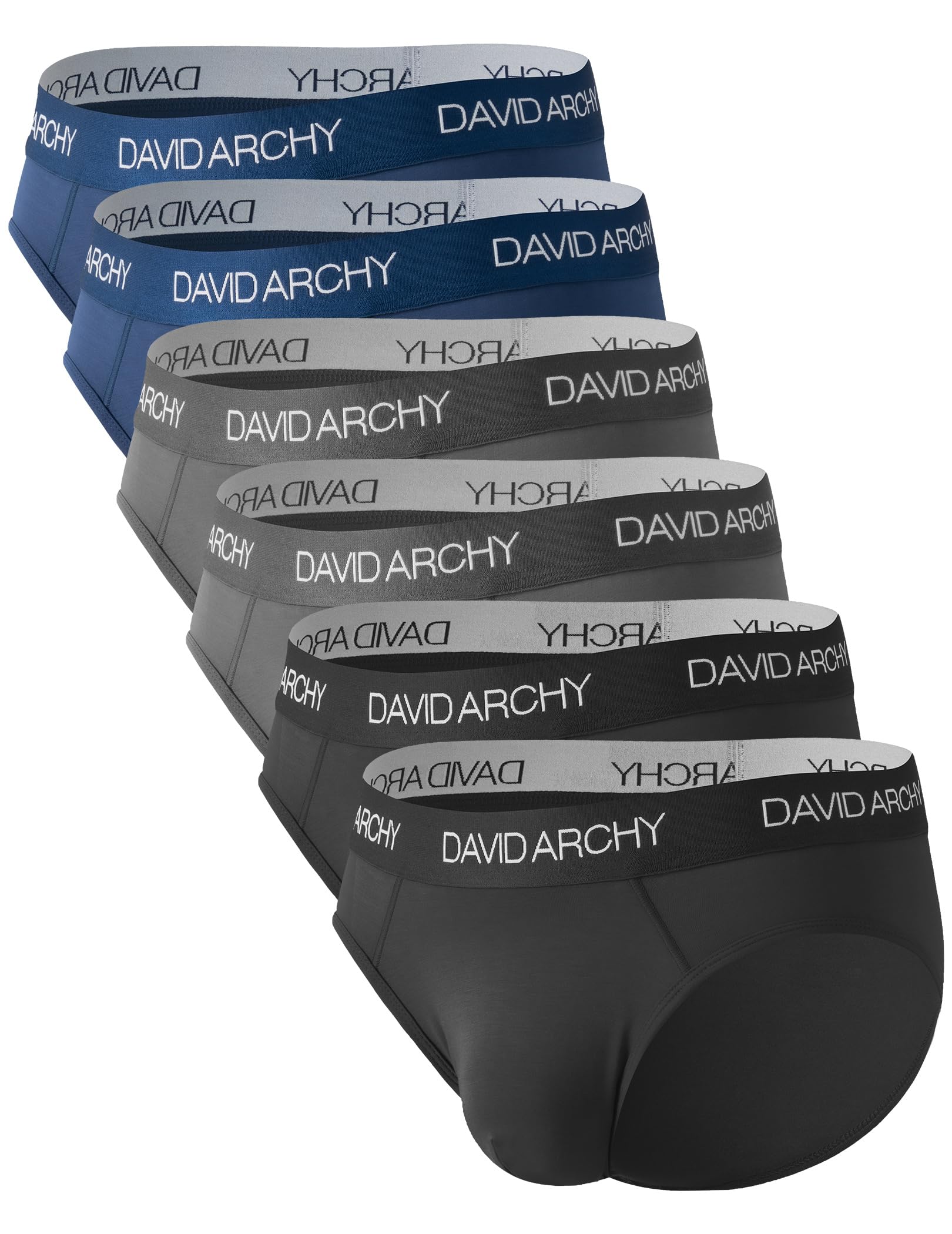 DAVID ARCHY Men's Breathable Moisture-Wicking Underwear with Ball Support Pouch - Soft Viscose Boxer Briefs (6 or 7 Pack) for Workout, Sports & Everyday Comfort