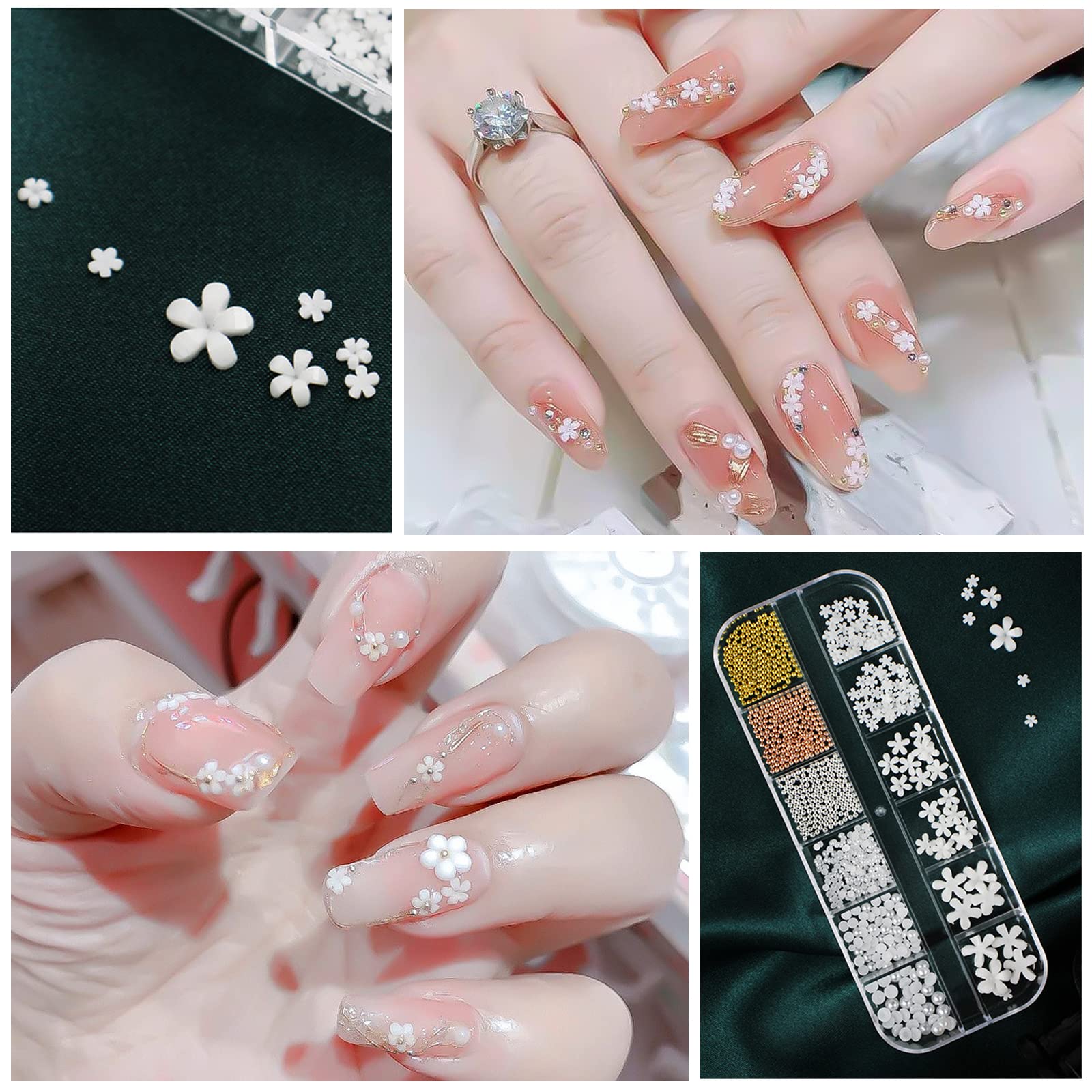 Gold & Silver Metal Caviar Beads Flat Back Nail Charms - Acrylic Flower Nail Art Decorations for DIY Nail Design & Jewelry Making - Perfect for Women & Girls' Manicures, Parties, and Special Occasions