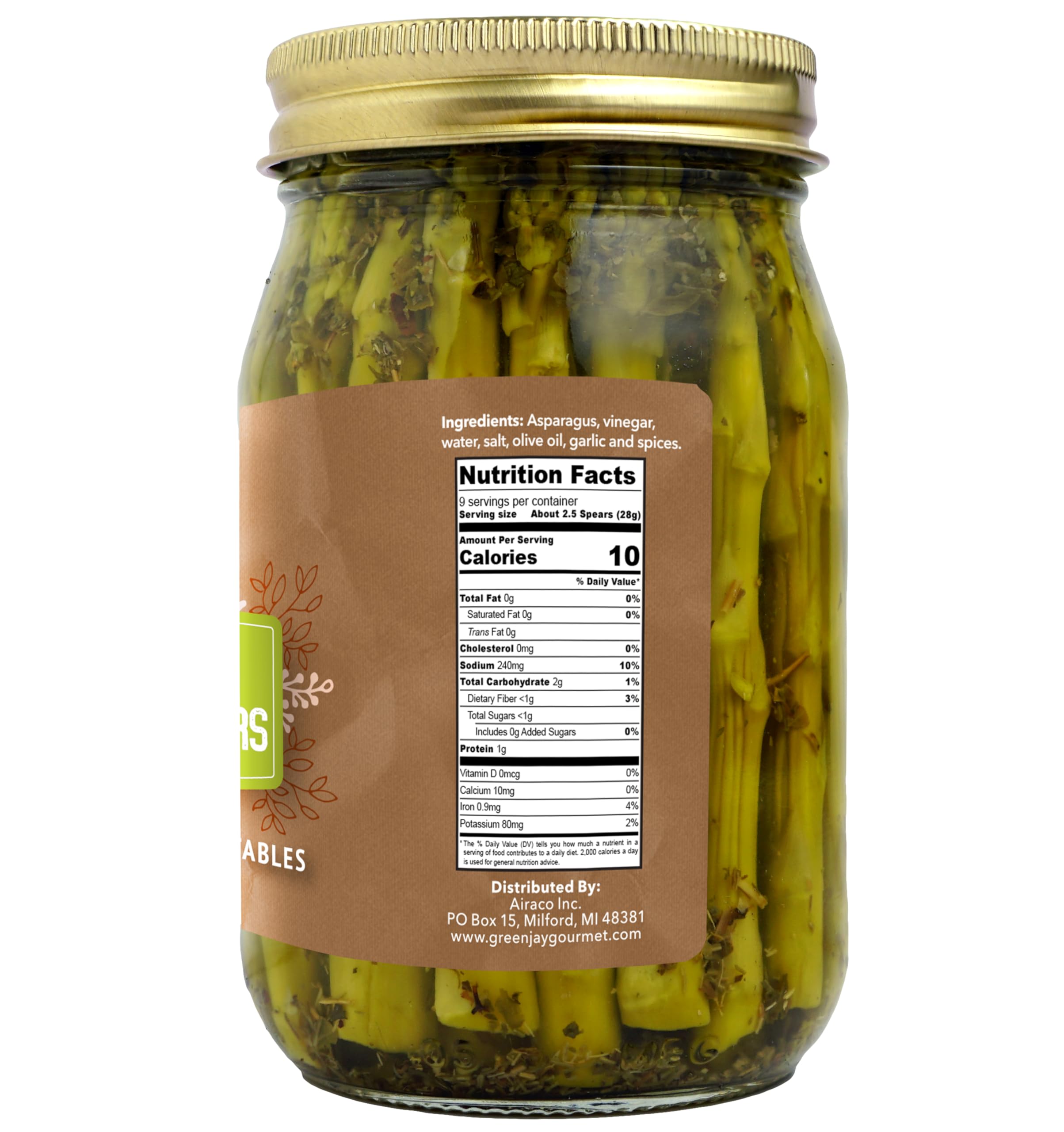 Green Jay Gourmet Pickled Italian Asparagus Spears in Glass Jar - 16oz Handcrafted Preserved Vegetables for Cooking, Pantry & Charcuterie Boards - All Natural Ingredients - Perfect for Salads, Antipasto & Gourmet Gifts