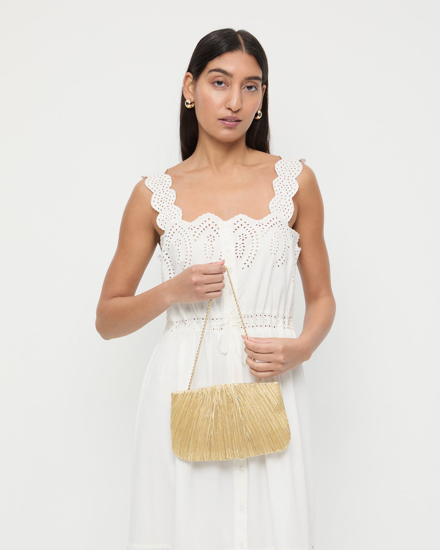 Brit Gold Lamé Pleated Clutch Bag for Women - Elegant Evening Clutch with Chain Strap - Perfect for Parties, Weddings & Special Occasions