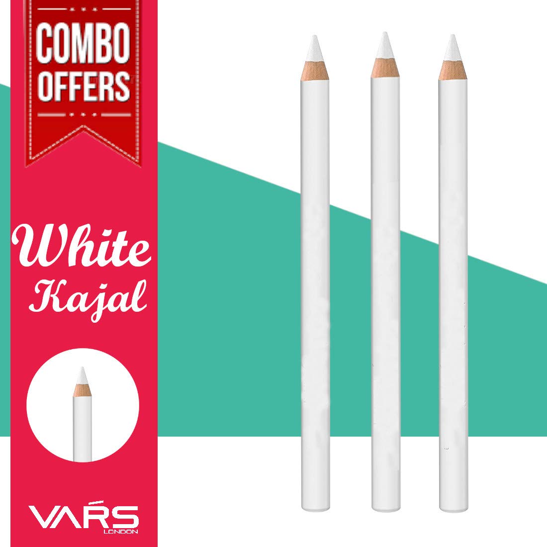 VARS LONDON White Kajal Pencil - Waterproof & Smudge Proof Eyeliner for Bright Eyes | Auto White Kohl Kajal for Day & Night Makeup | Perfect for Festivals, Parties & Special Occasions