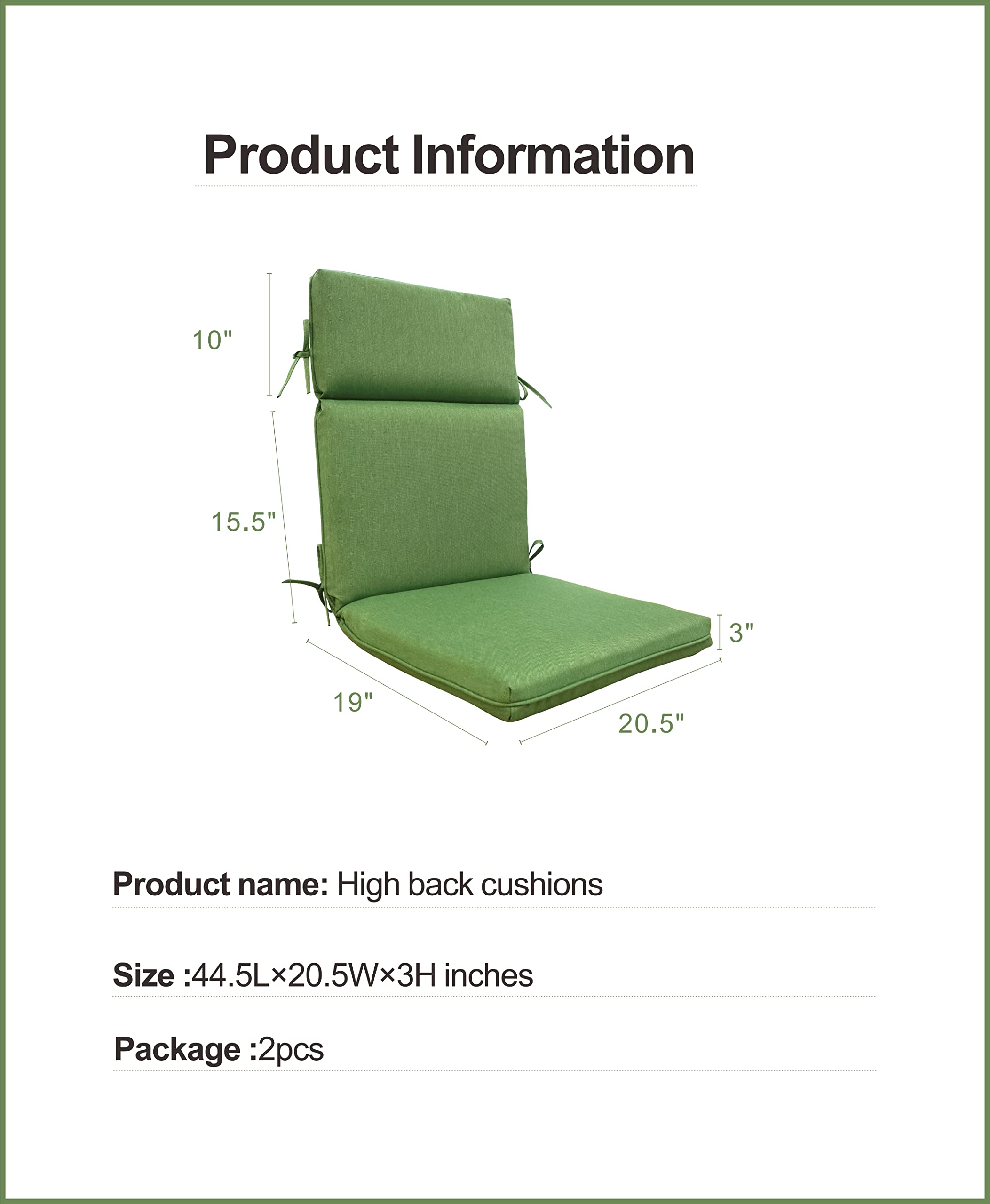 BOSSIMA High Back Chair Cushions Set of 2 - Indoor/Outdoor Replacement Patio Seat Cushions, Olefin Mixed Yellow & Grey - Perfect for Garden, Poolside & Patio Furniture