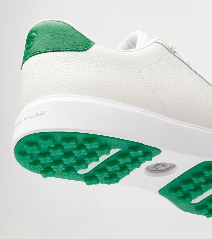 Peter Millar Men's Drift Leather Hybrid Golf Shoes - White/Fairway | Comfortable & Durable Spiked Golf Shoes for Men | Perfect for Golf Course & Casual Wear