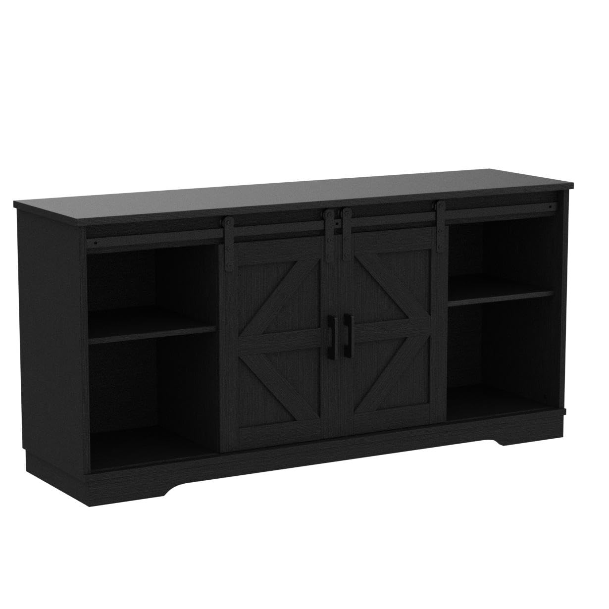 Panana Bar Cabinet with Barn 2 Sliding Doors - Farmhouse Style Buffet Storage Cabinet & TV Stand in Black - Perfect for Living Room, Dining Room, or Home Bar Setup