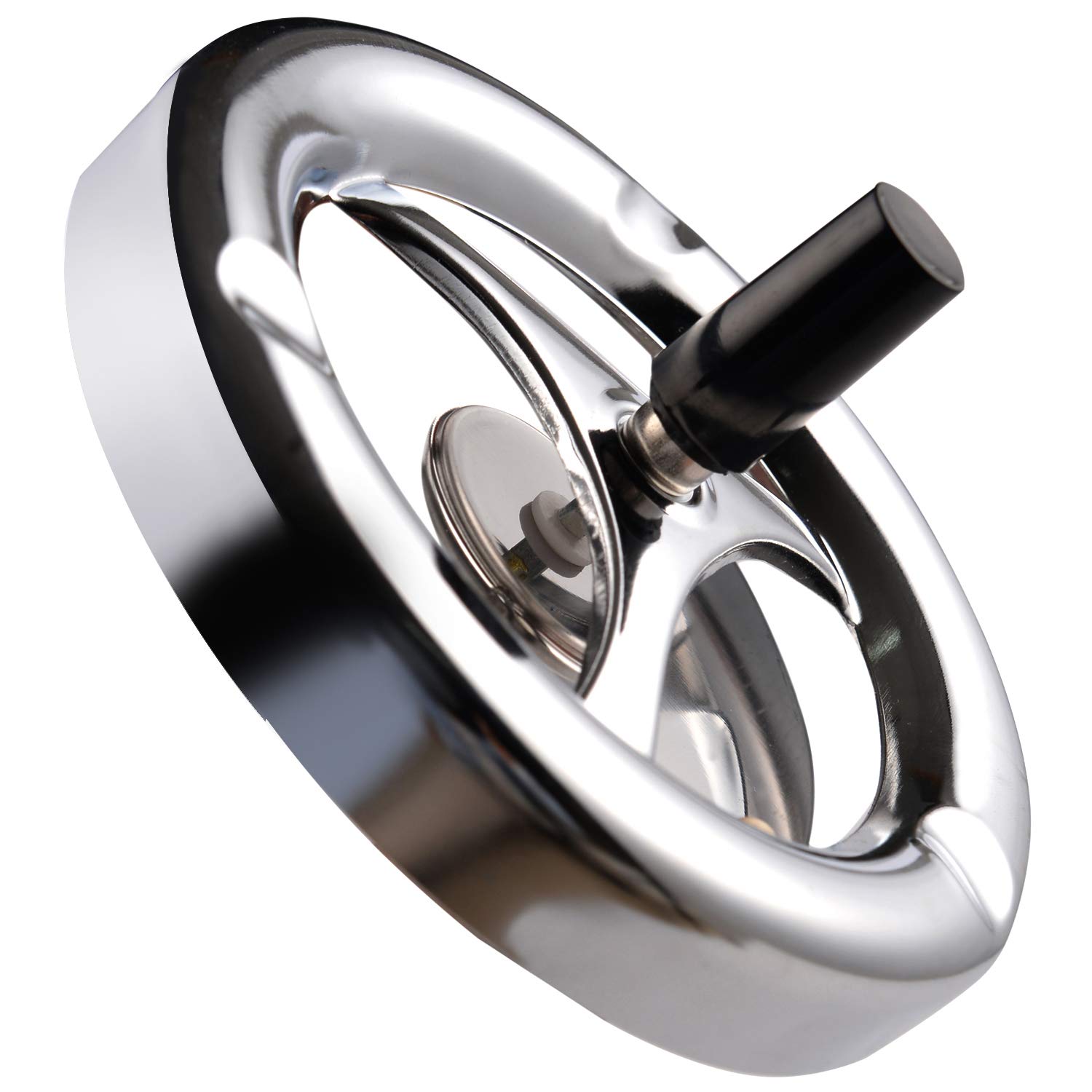Premium Stainless Steel Modern Round Push Down Cigarette Ashtray with Spinning Tray - Indoor/Outdoor Desktop Smoking Ash Tray for Home, Office, Patio, and Car Use (Black)