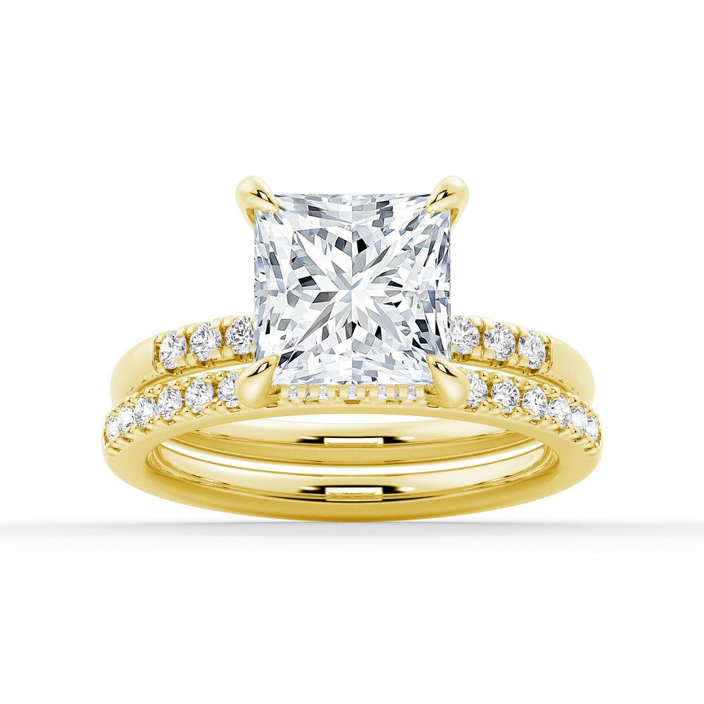 Princess Cut Hidden Halo Moissanite Engagement Ring Set with Matching Wedding Band - Perfect for Proposals, Anniversaries & Bridal Jewelry
