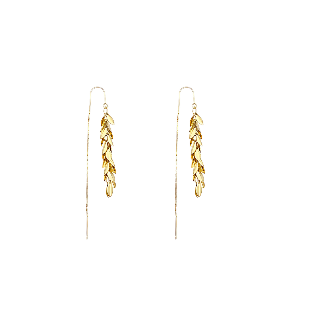 Vintage Gold Leaf Chain Threader Earrings - Dainty Boho Jewelry for Women | A7778 | Perfect for Parties, Weddings & Everyday Wear