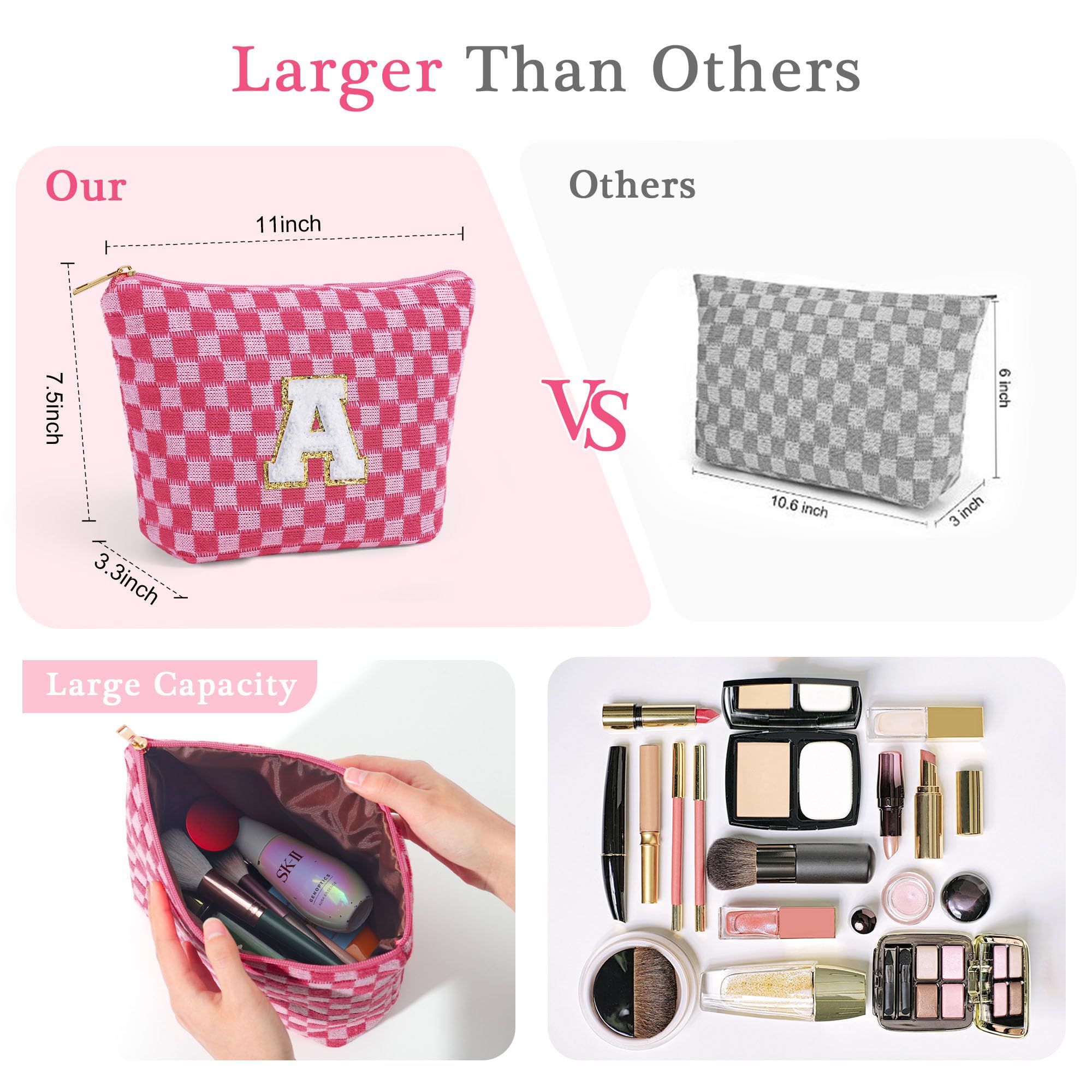 YOOLIFE Personalized Makeup Bags for Women - 2Pcs Initial Cosmetic Travel Organizer, Bridesmaid Gifts, Mother's Day Presents, Birthday & Graduation Ideas for Mom, Sister, Friend & Teacher - Perfect for Travel, Spa Days & Everyday Use