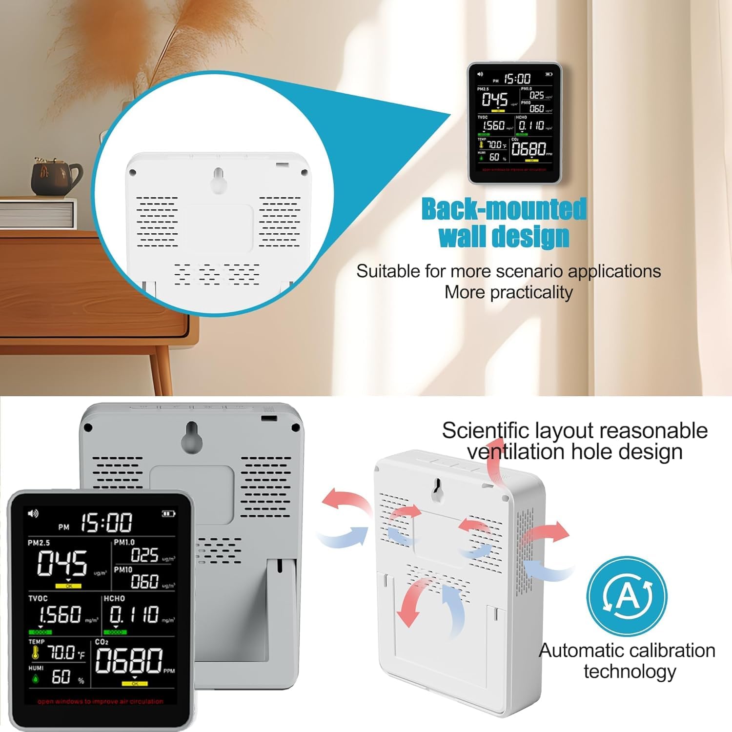 Xoopon 9-in-1 Professional Indoor Air Quality Monitor - Portable PM2.5/PM10/CO2 Detector with Temperature, Humidity, Formaldehyde & TVOC Sensors - Real-Time Air Quality Tester for Home, Office, Baby Room and Confined Spaces