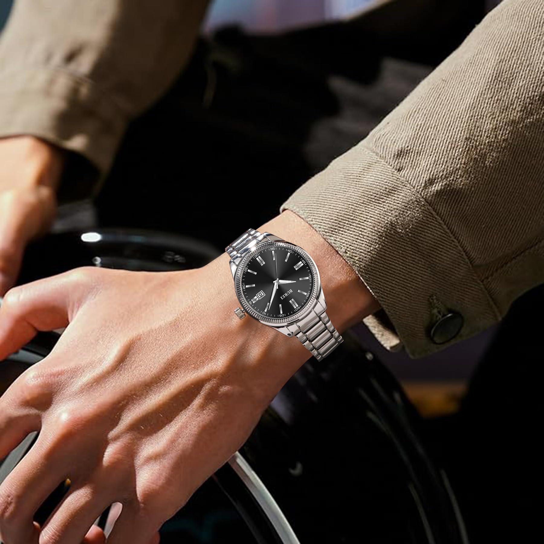 BUREI Men's Fashion Business Watch - Silver Analog Stainless Steel Quartz Waterproof Wristwatch for Men | Perfect Gift for Him | Ideal for Office, Formal Events & Everyday Wear