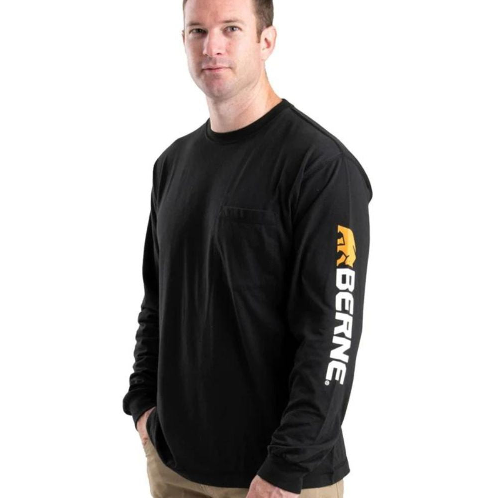 Berne Men's Signature Long Sleeve Performance Work Shirt - Moisture Wicking, Durable & Comfortable (Black, BSM14) for Construction, Landscaping & Outdoor Jobs