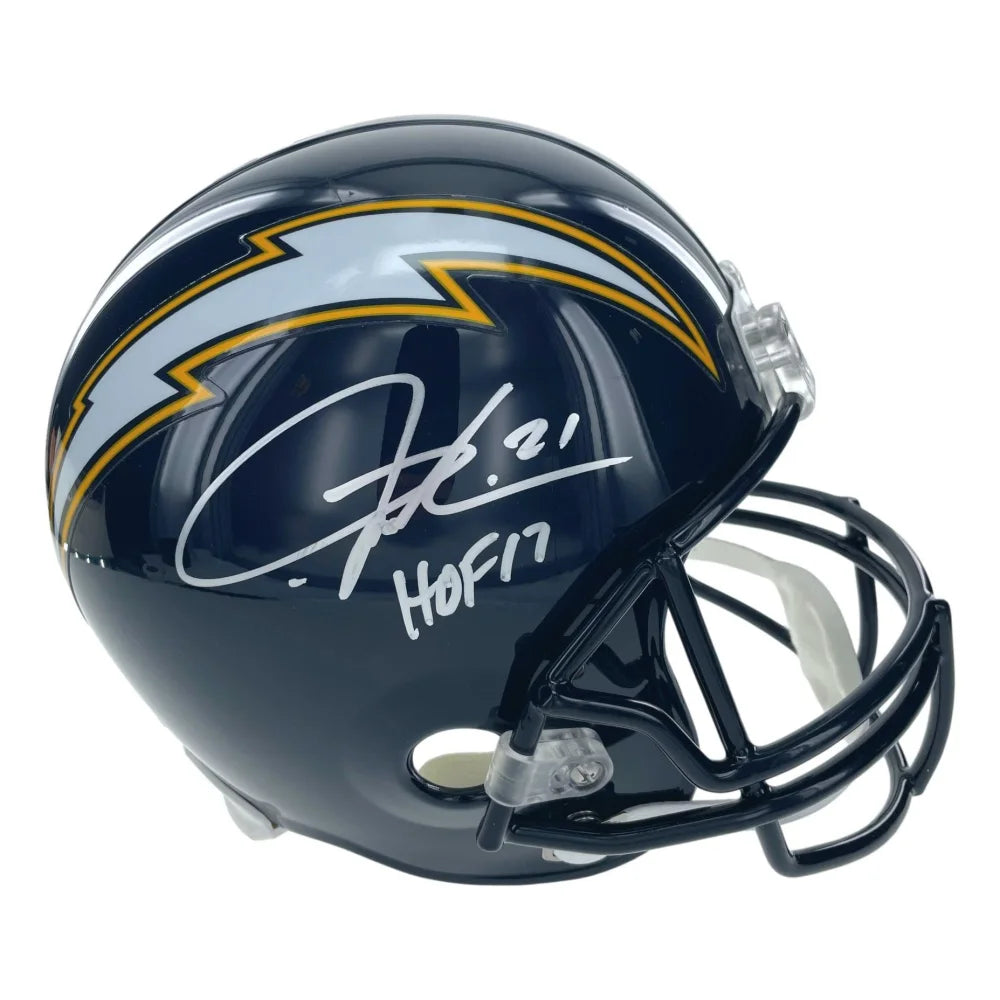 Ladainian Tomlinson Signed Chargers Helmet with HOF Inscription & COA - Authentic NFL Collectible for Fans, Sports Memorabilia Display, and Man Cave Decor
