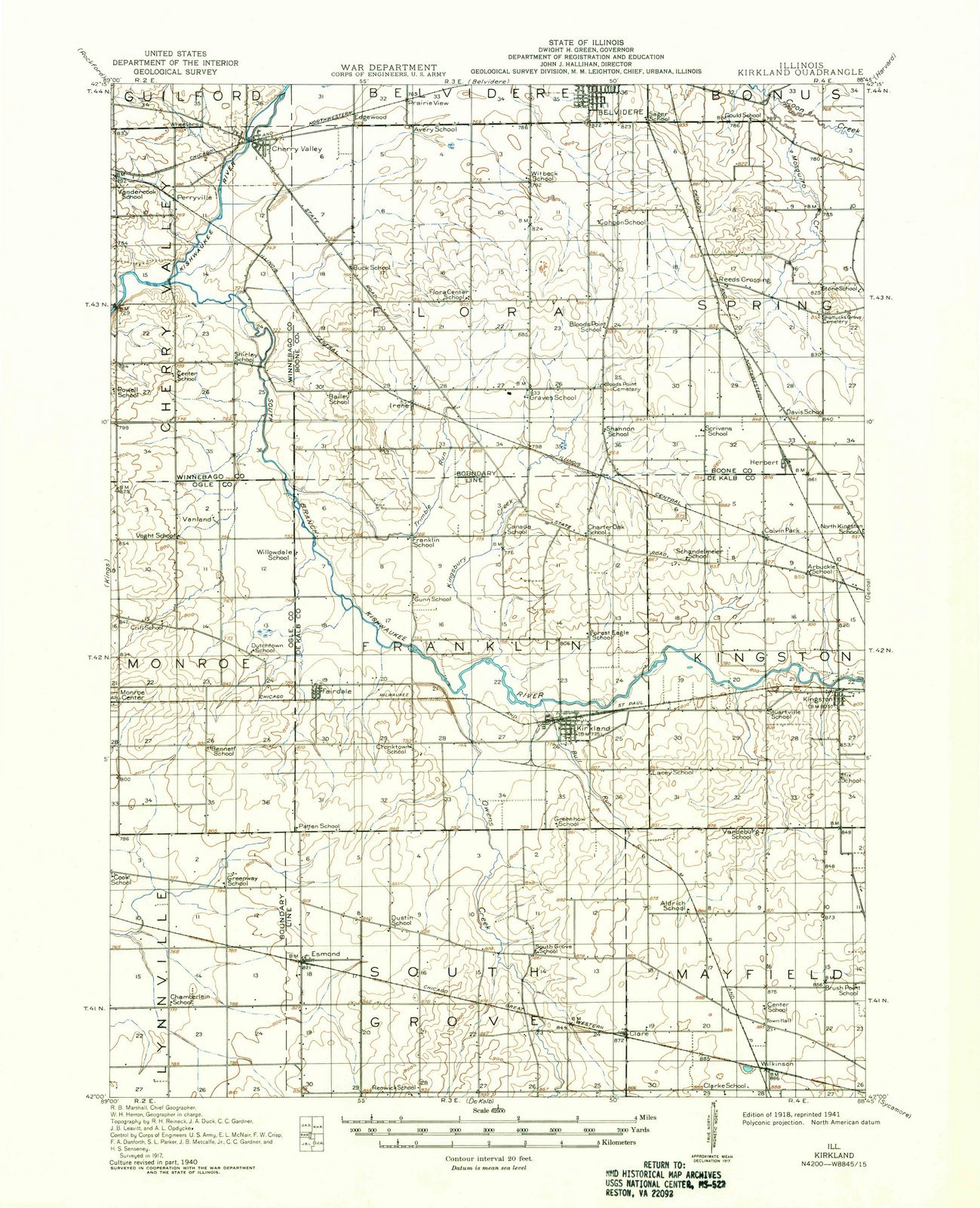 1918 Kirkland, IL - Vintage USGS Historical Topographic Wall Map - 44x55 Inches Large Wall Art - Perfect for Home Decor, Office, and Classroom
