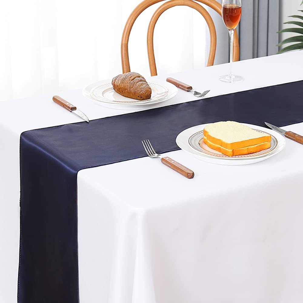Gankar 5-Piece Navy Blue Satin Table Runner Set - 12x108 Inch Long Wedding, Party & Banquet Decor - Perfect for Birthday, Restaurant & Festival Table Settings