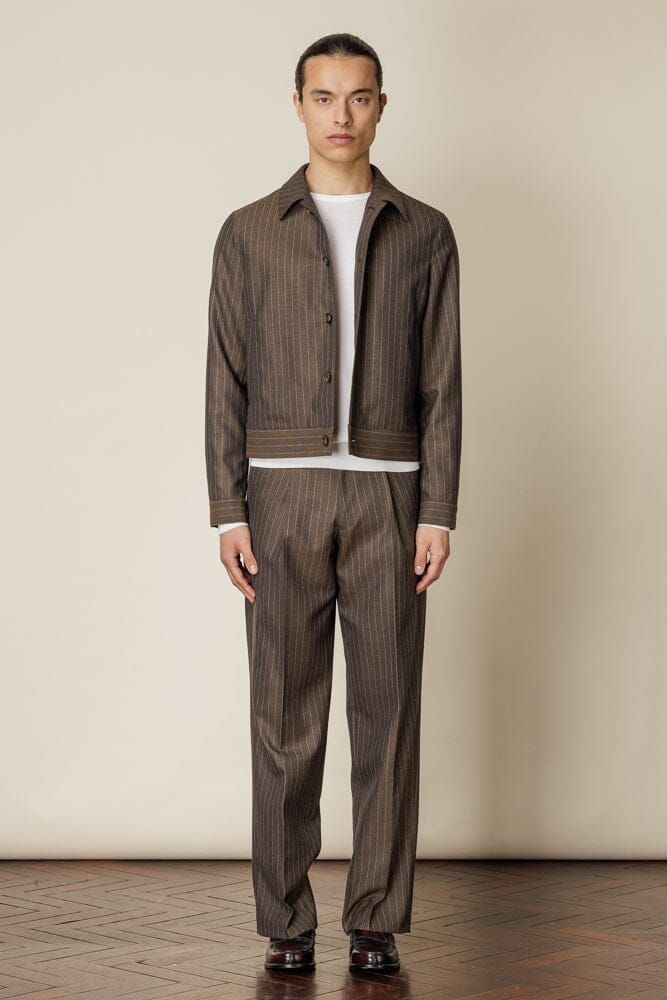 Stylish Brown Pin Stripe Blouson Set for Women | Casual & Office Wear | Perfect for Work, Dates & Everyday Outfits