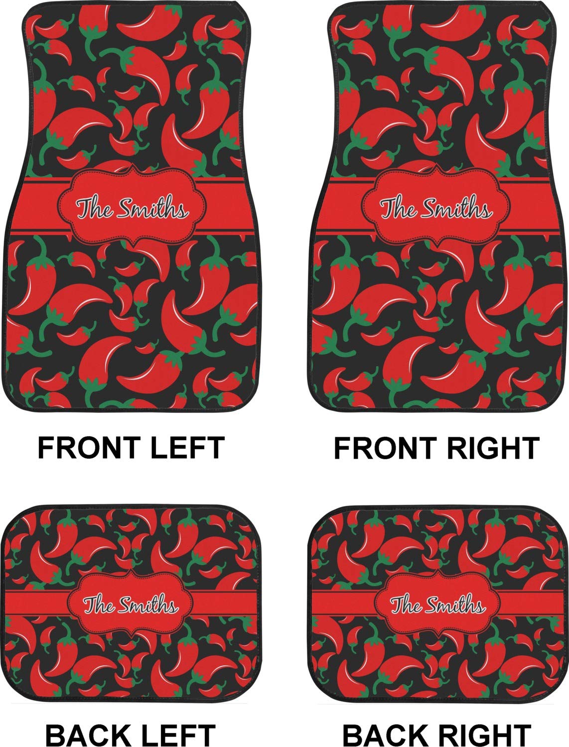 Custom Chili Pepper Car Floor Mats Set - 2 Front & 2 Rear Non-Slip Mats for Cars, SUVs & Trucks | Unique Spicy Gift for Car Enthusiasts | Perfect for Road Trips & Daily Commutes