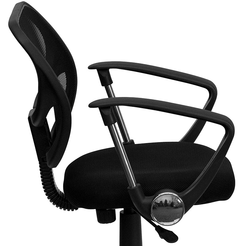 FLASH Neri Kids Low Back Black Mesh Swivel Task Office Chair with Curved Square Back and Arms - Ergonomic Study Chair for Children, Perfect for Homework, Online Classes & Gaming Desks