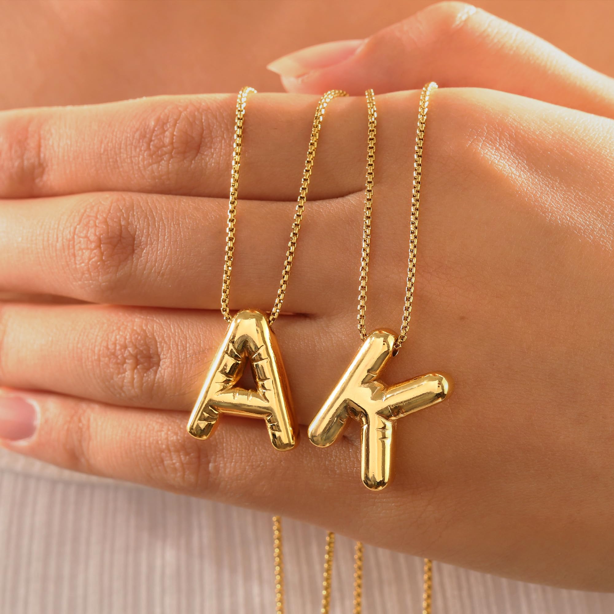 BAYLAY 18K Gold Filled Balloon Bubble Letter Necklace for Women - Personalized Initial Necklace, Dainty Gold Pendant, Gift for Her | Birthday, Anniversary, Valentine's Day Jewelry Present