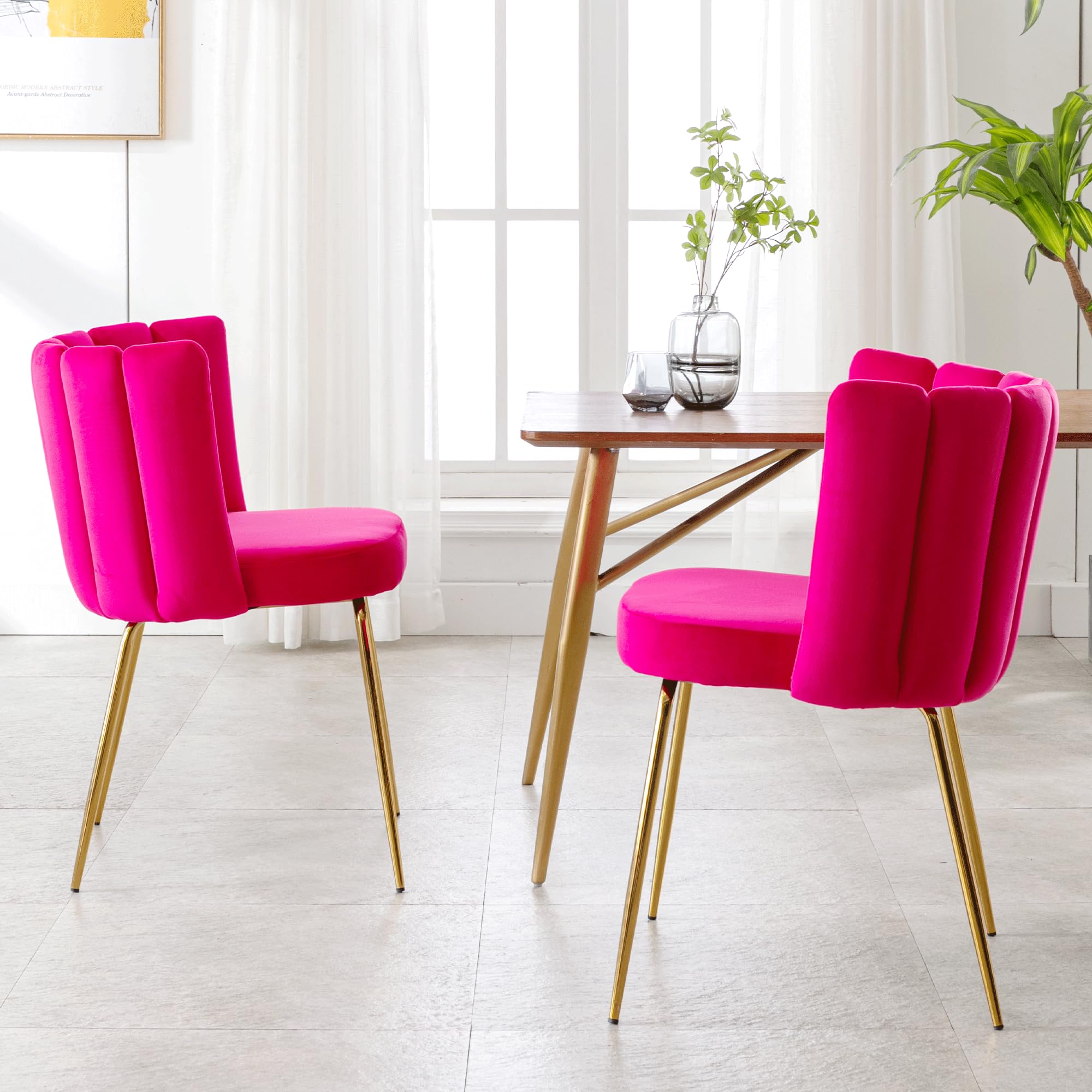 Velvet Dining Chairs Set of 4 - Modern Upholstered Accent Chairs with Gold Metal Legs for Kitchen, Living Room & Dining Room - Soft Rose Velvet Barrel Chairs for Home Decor & Entertaining